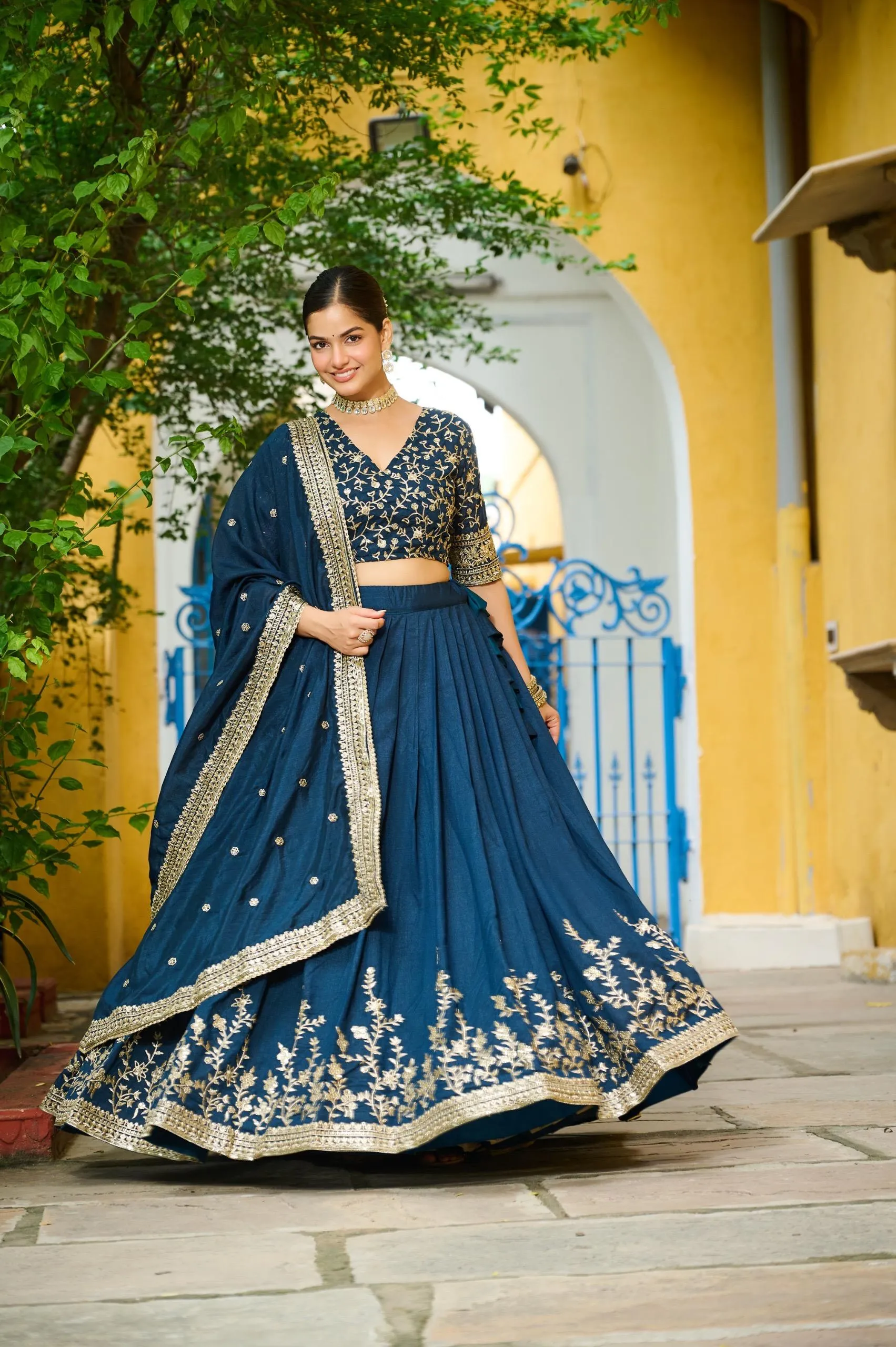 Navy blue  Embroidered Lehenga Choli