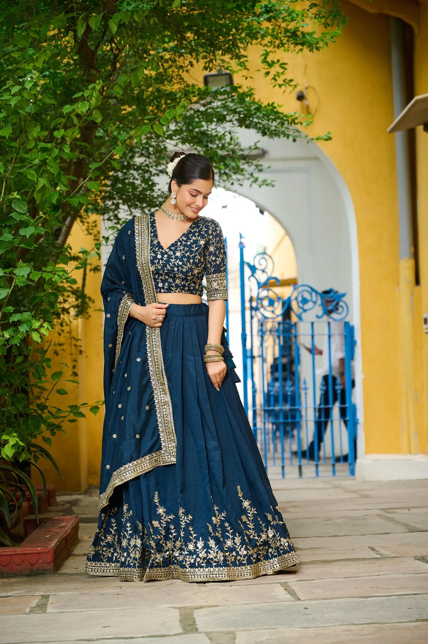 Navy blue  Embroidered Lehenga Choli