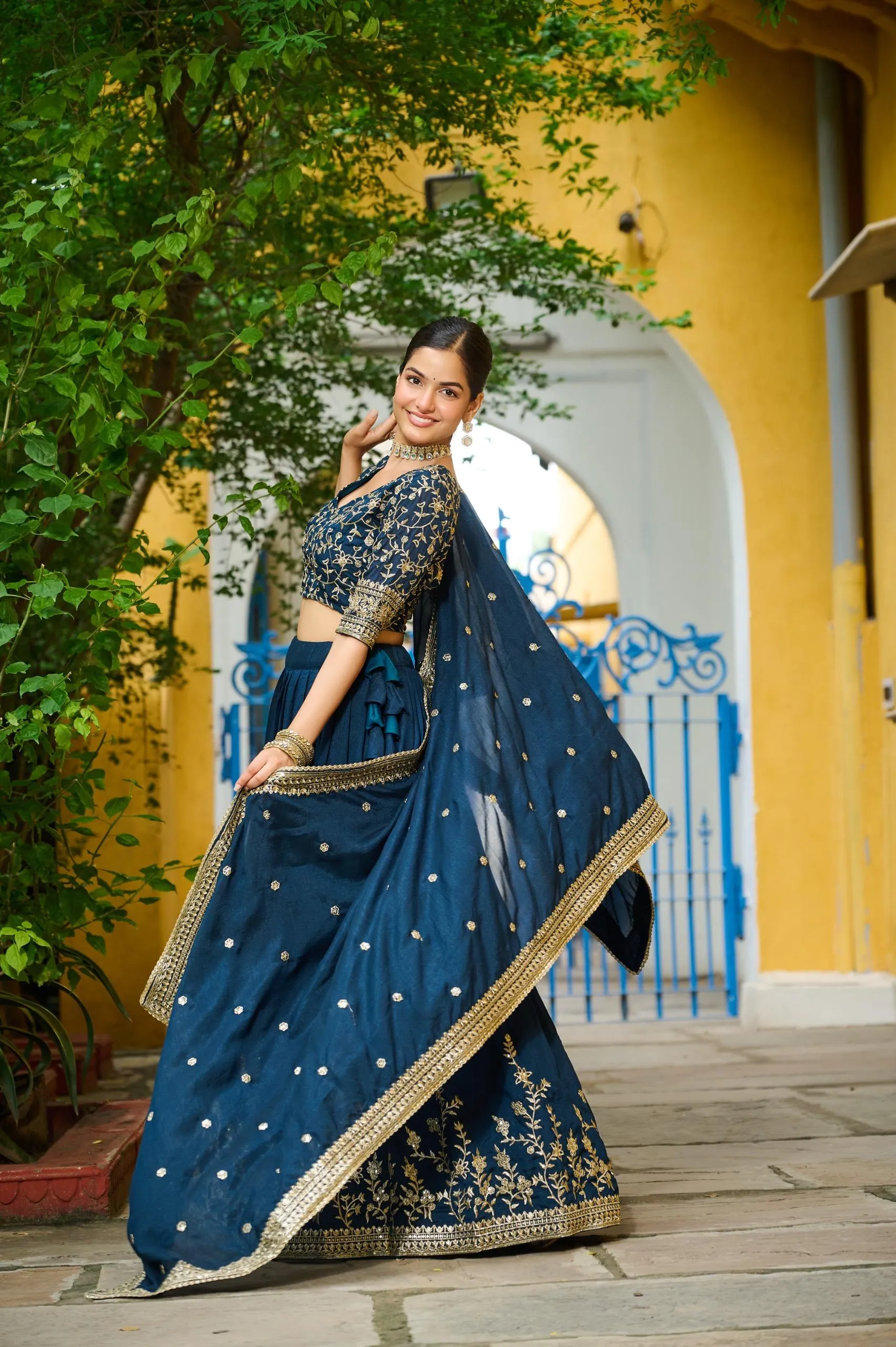 Navy blue  Embroidered Lehenga Choli