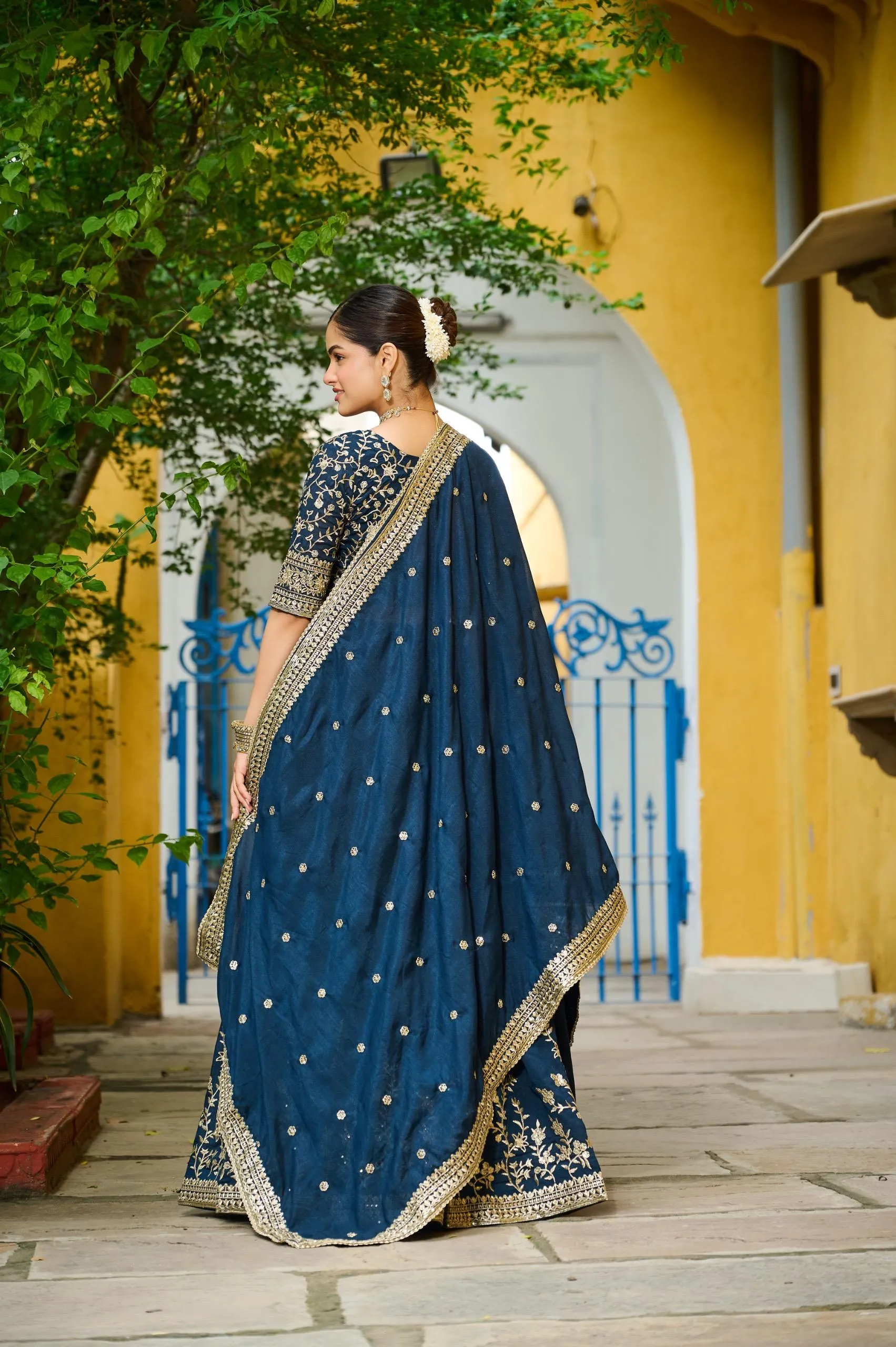 Navy blue  Embroidered Lehenga Choli