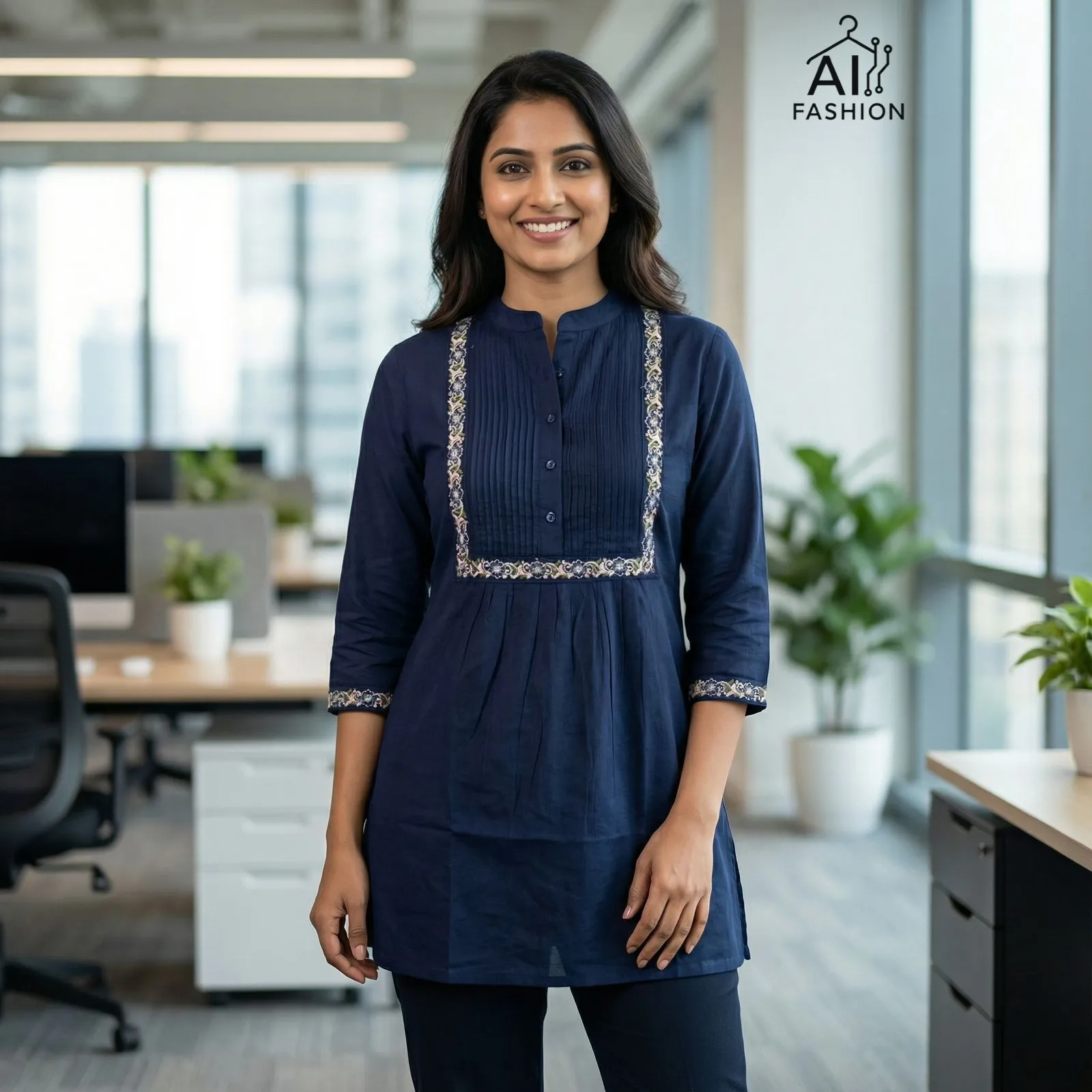 Office Wear Western Top with Embroidery