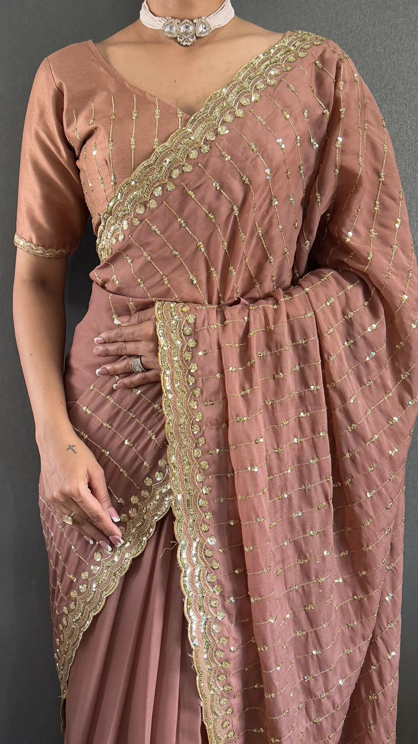 Party Special Brown Readymade Saree