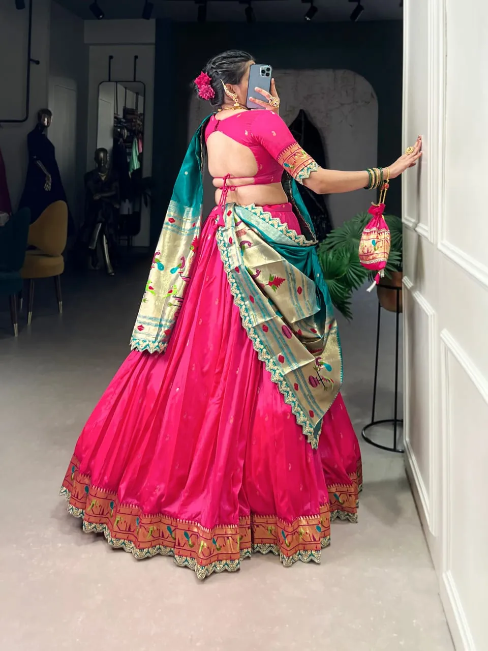 Pastel Color Paithani Silk Lehenga