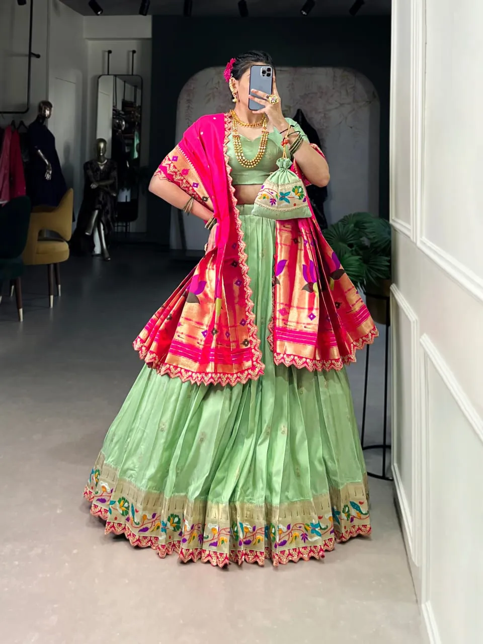 Pastel Color Paithani Silk Lehenga