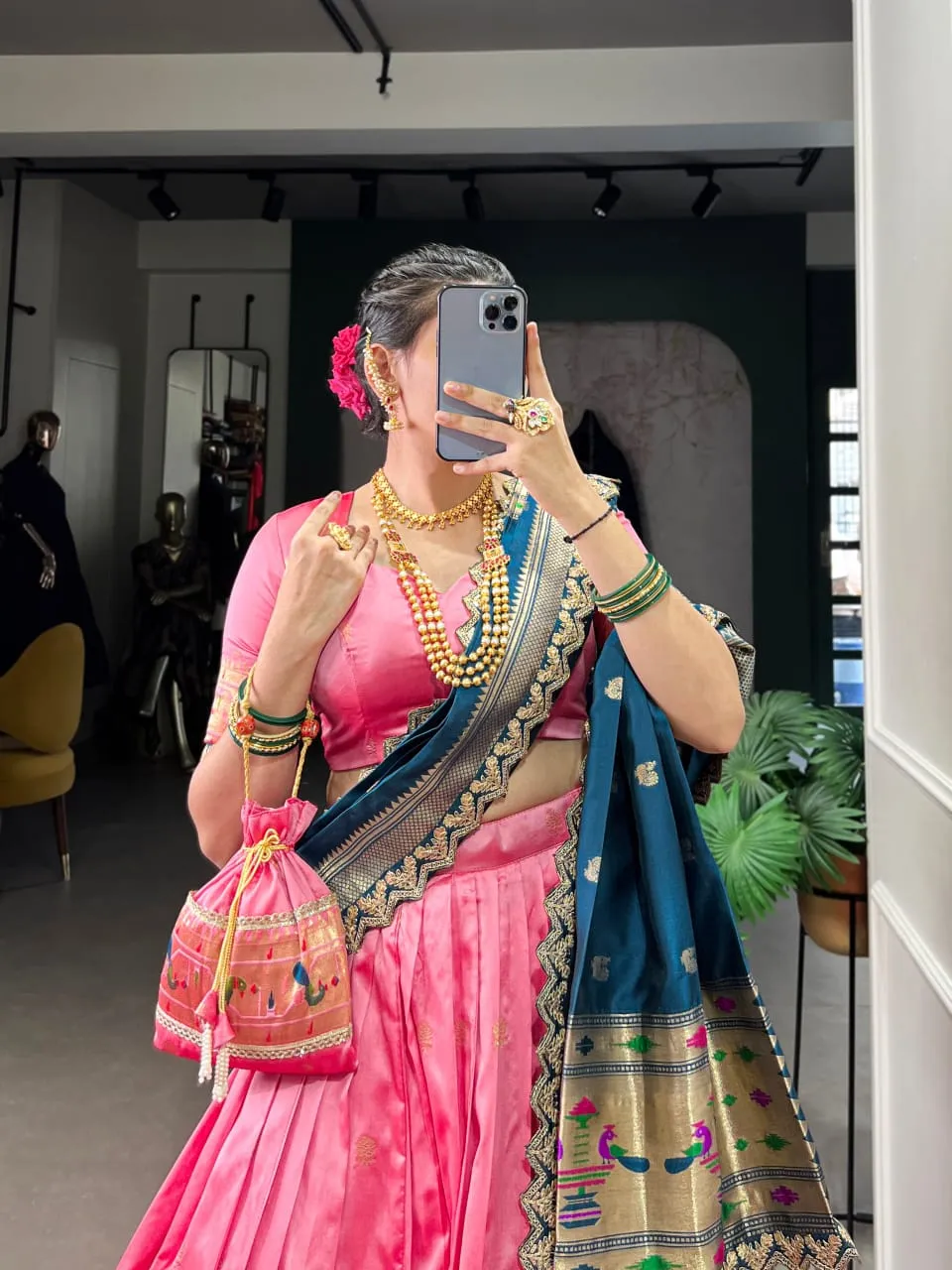 Pastel Color Paithani Silk Lehenga