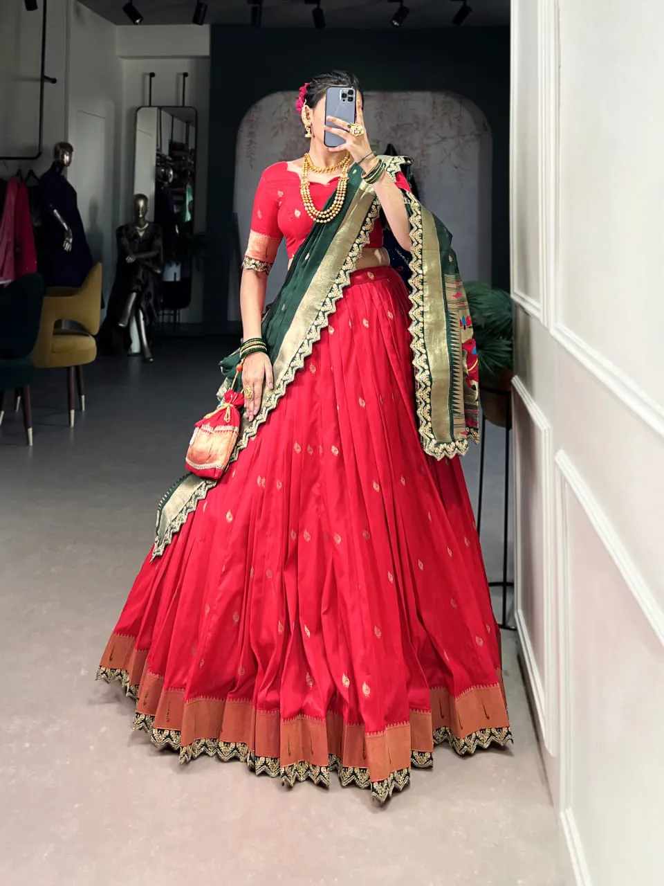 Pastel Color Paithani Silk Lehenga