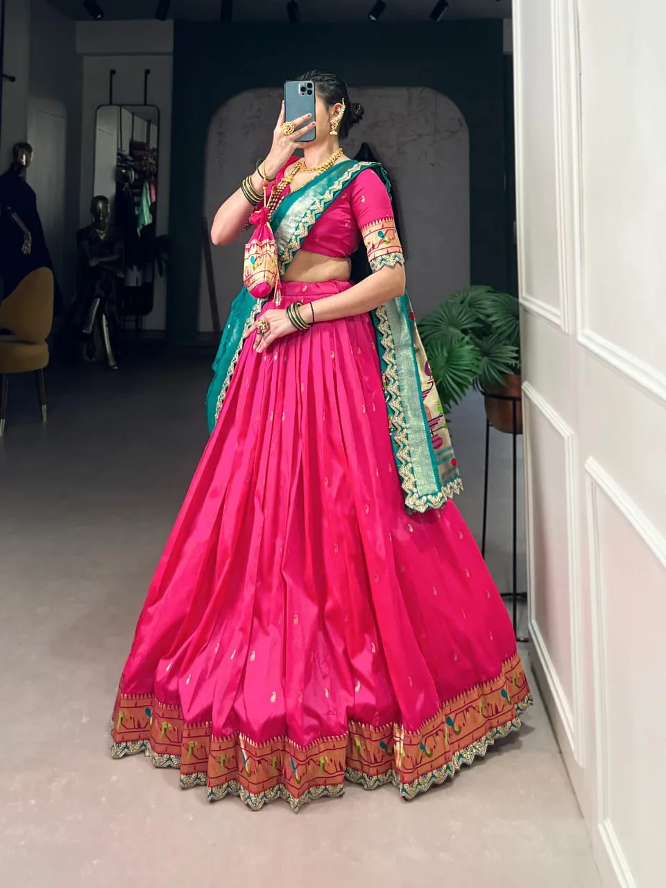Pastel Color Paithani Silk Lehenga