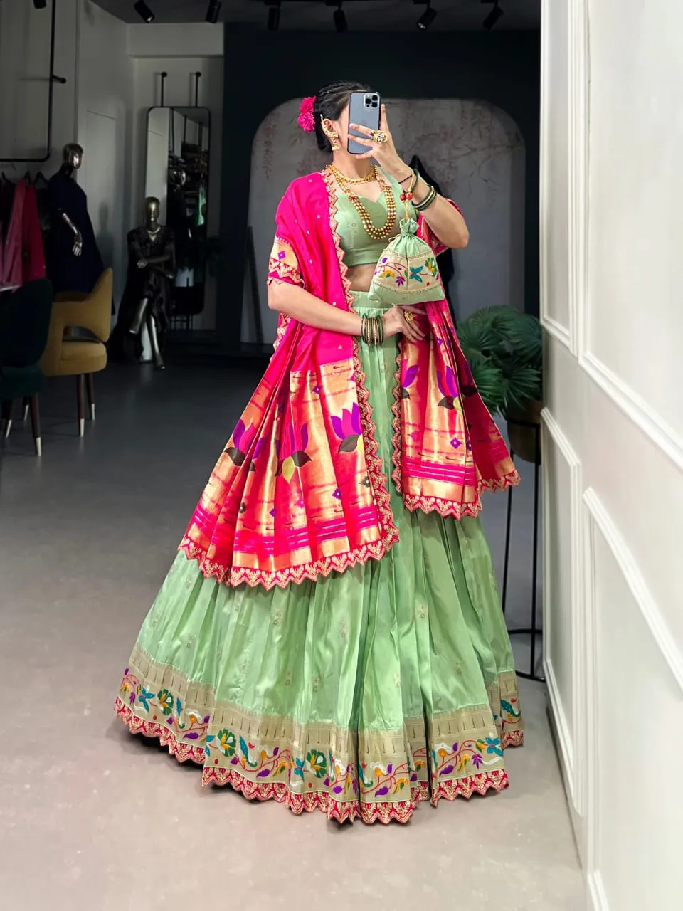 Pastel Color Paithani Silk Lehenga