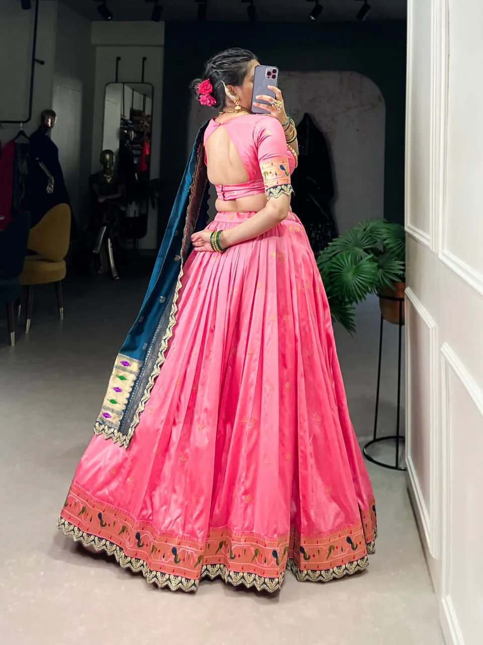 Pastel Color Paithani Silk Lehenga