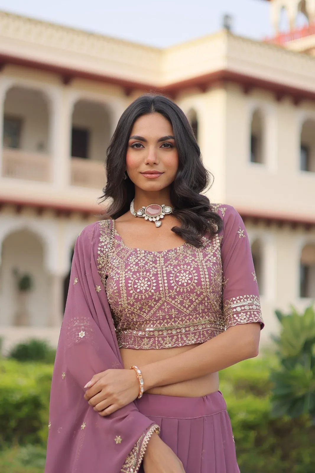 Pastel Purple Embroidery Lehenga Under 2000