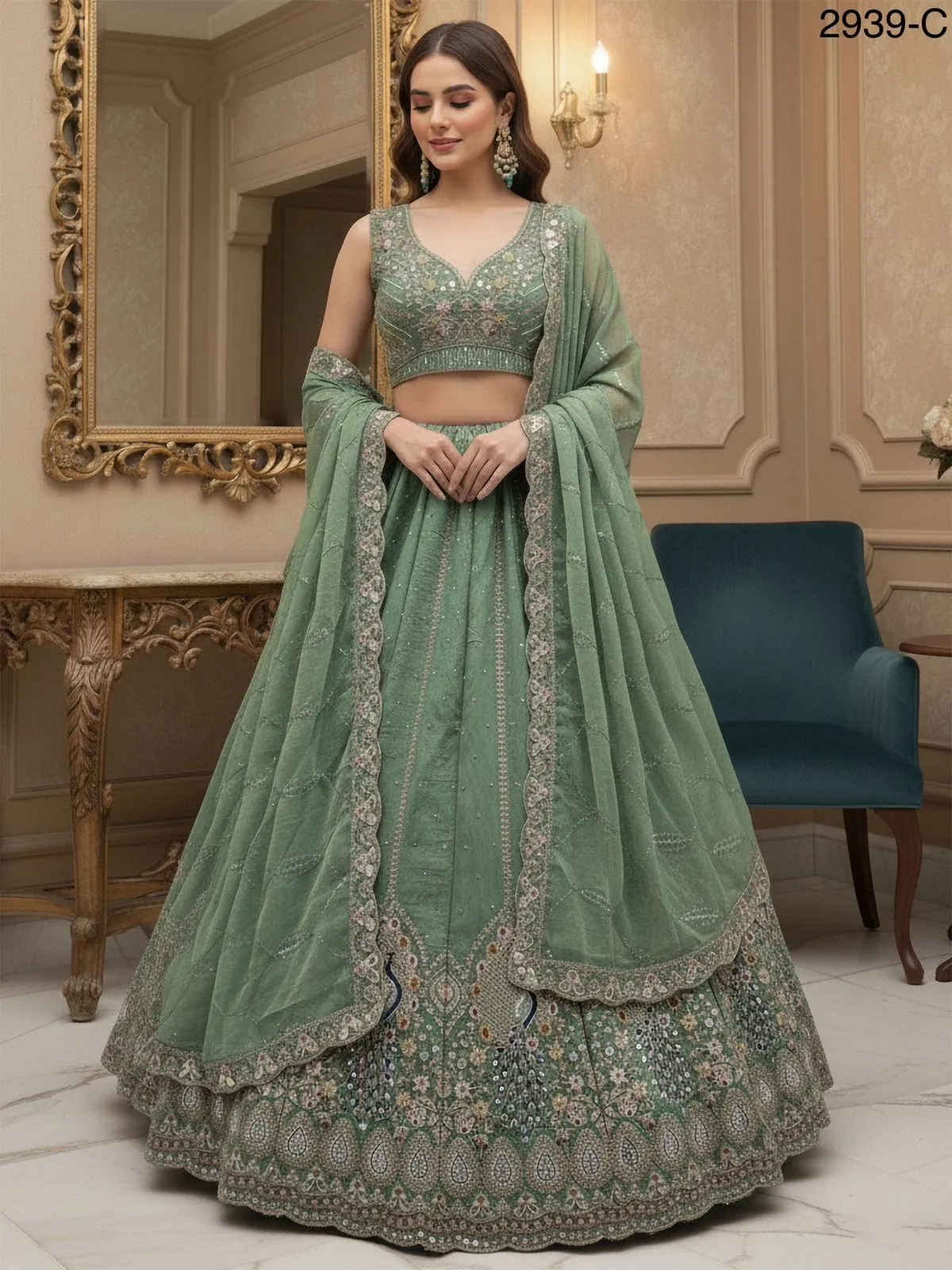 Peacock Embroidery Bridal Lehenga