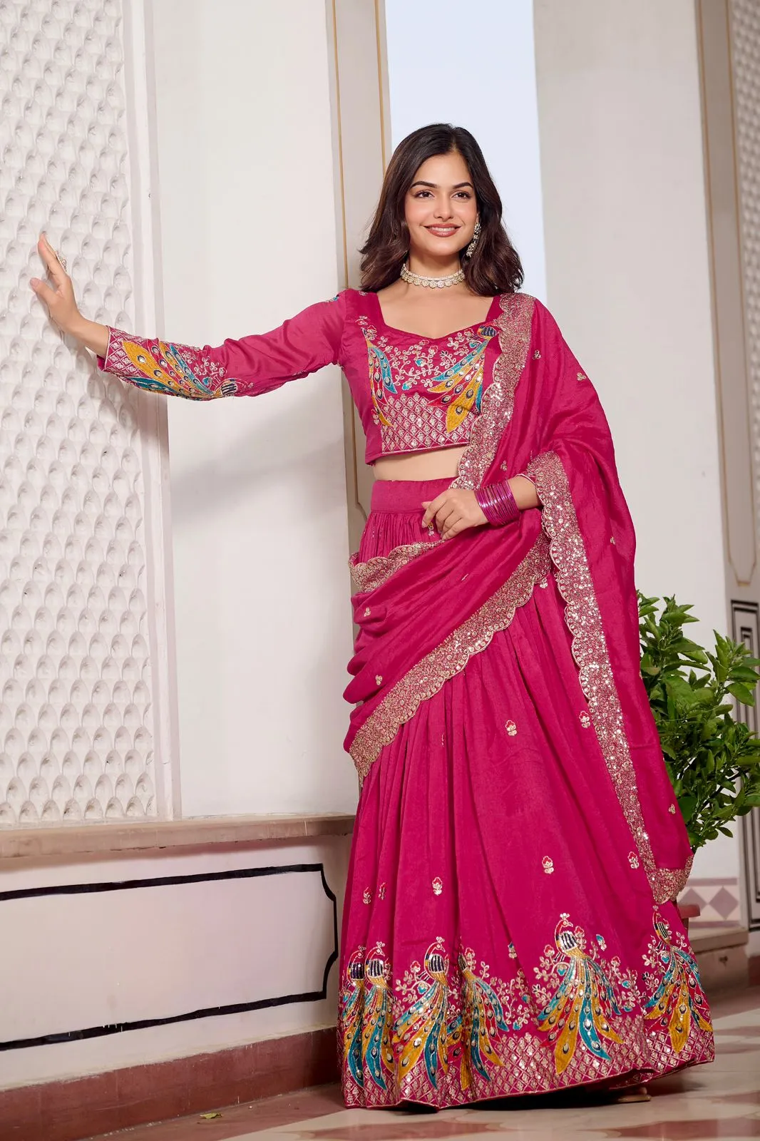 Peacock Embroidery Wedding Lehenga Choli