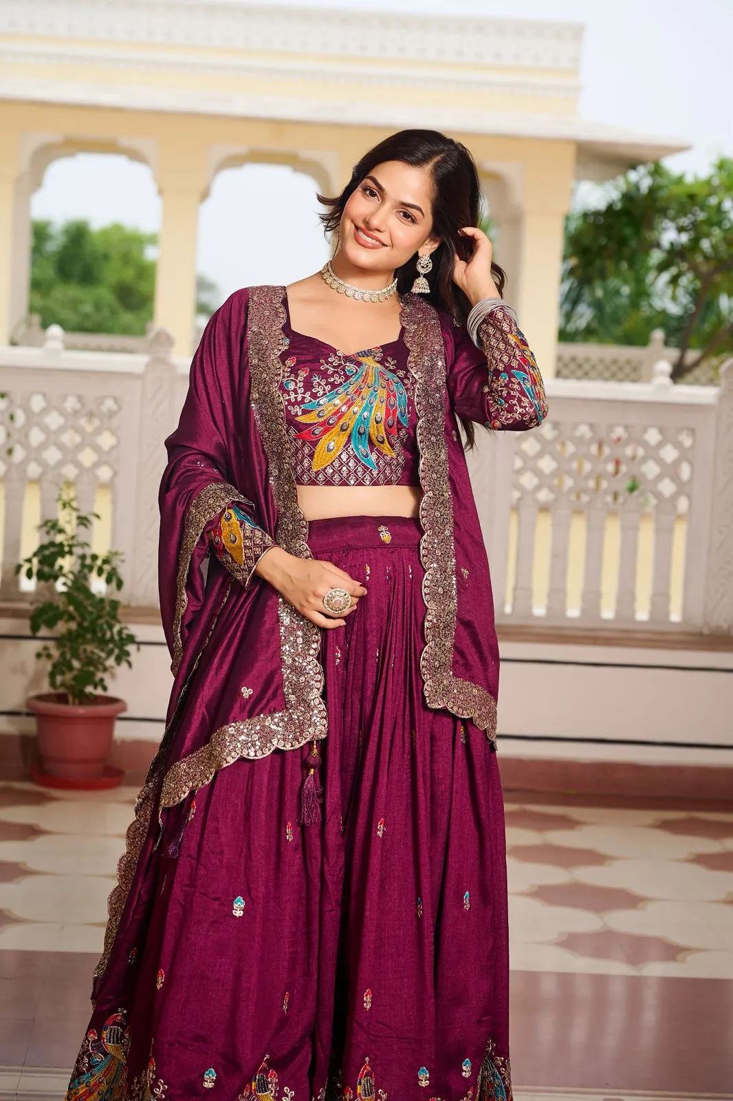 Peacock Embroidery Wedding Lehenga Choli