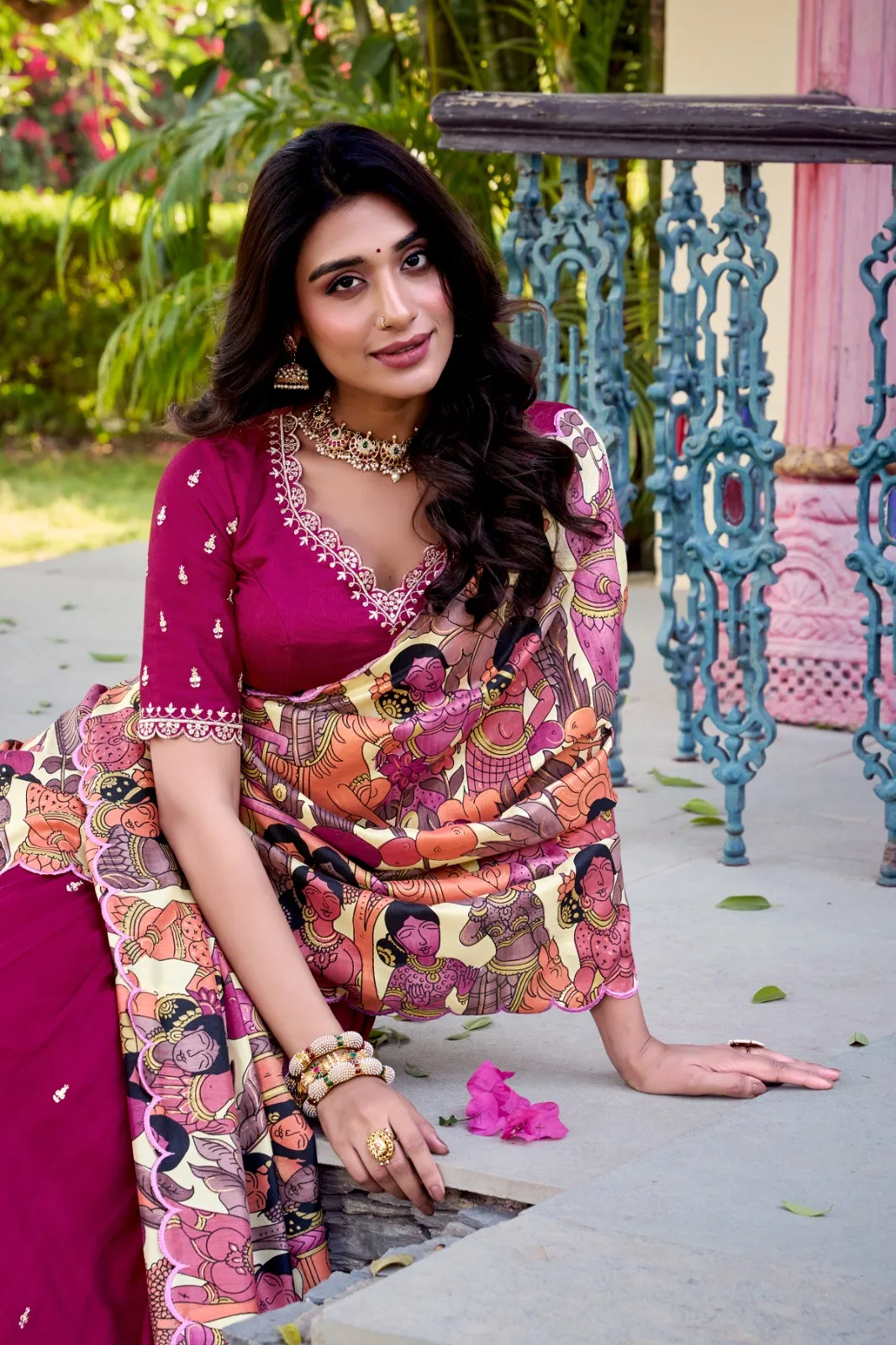 Pink Lehenga with Kalamkari Printed Dupatta