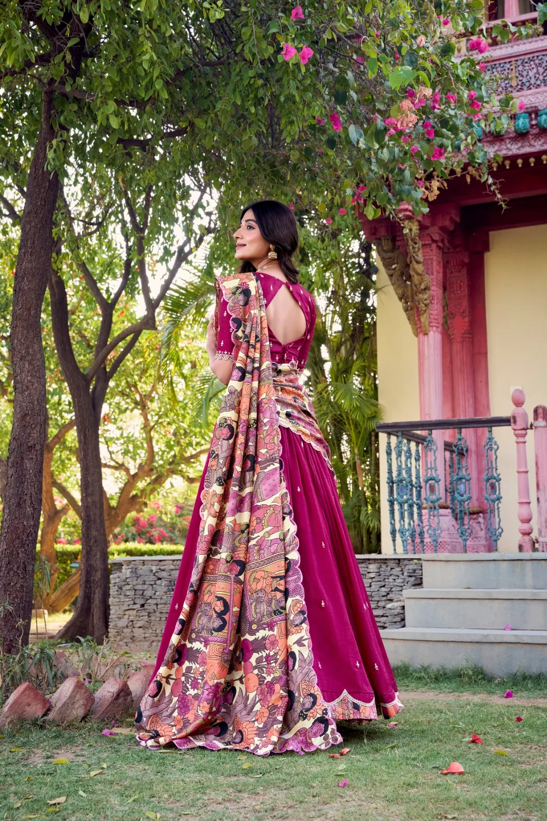 Pink Lehenga with Kalamkari Printed Dupatta