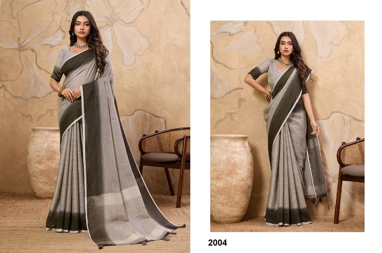 Plain Linen Saree in Pastel Color