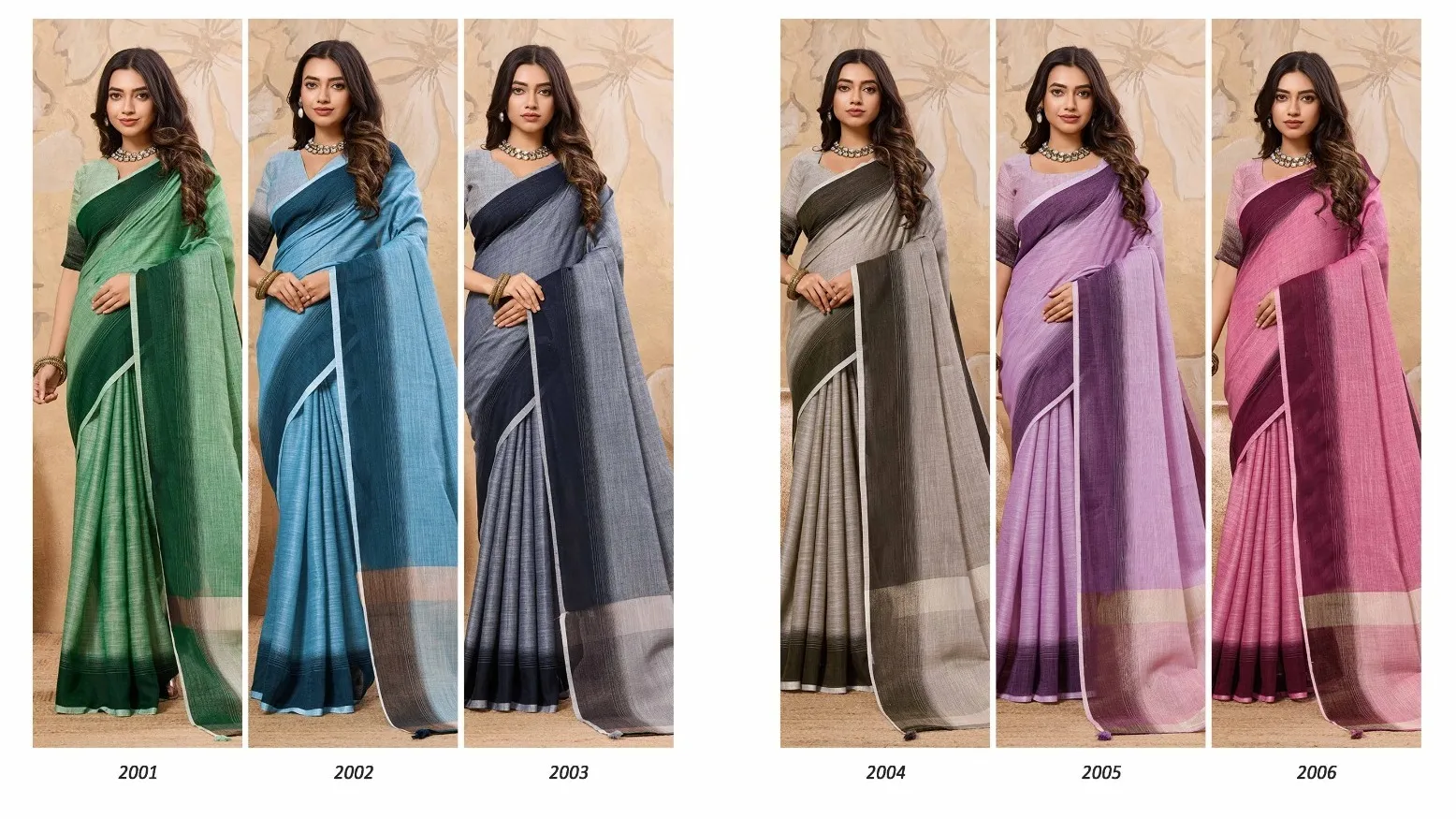 Plain Linen Saree in Pastel Color