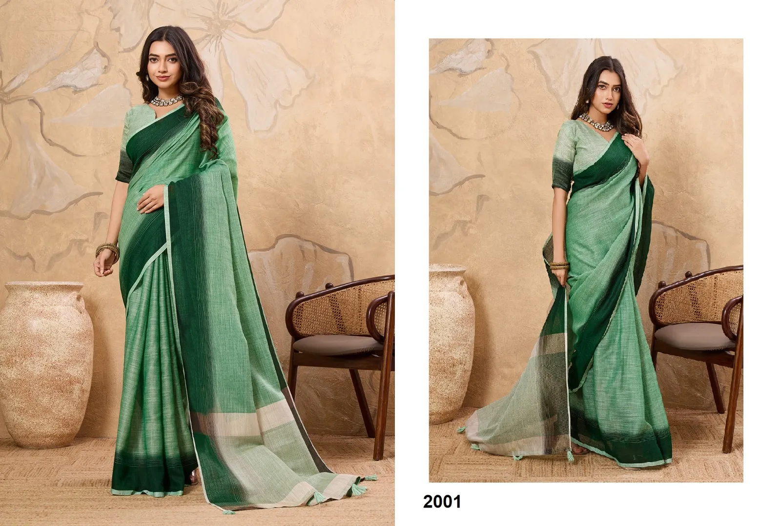 Plain Linen Saree in Pastel Color