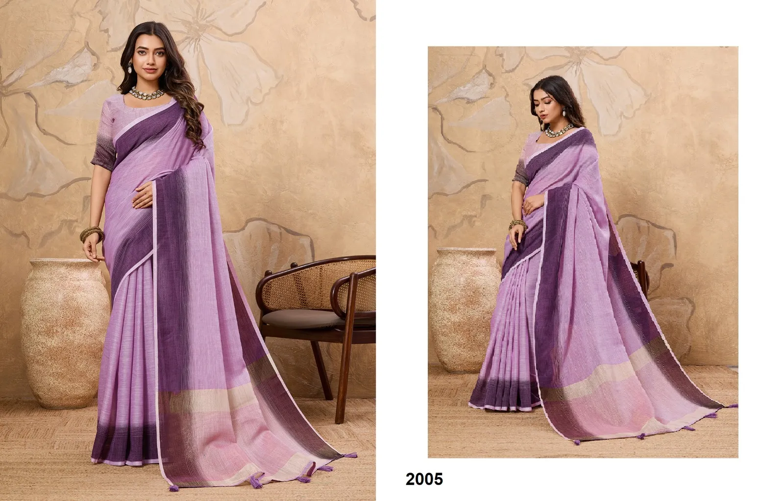 Plain Linen Saree in Pastel Color