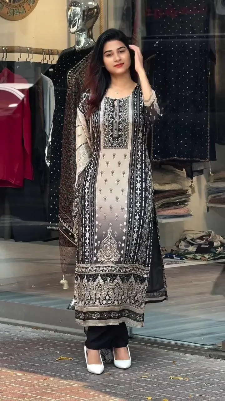 Plus Size Pakistani Printed Dress Black Color