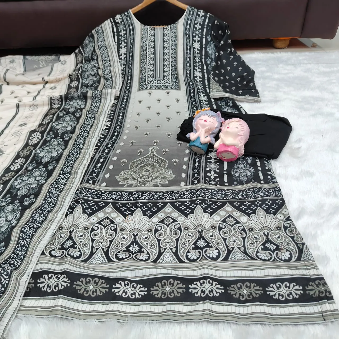 Plus Size Pakistani Printed Dress Black Color