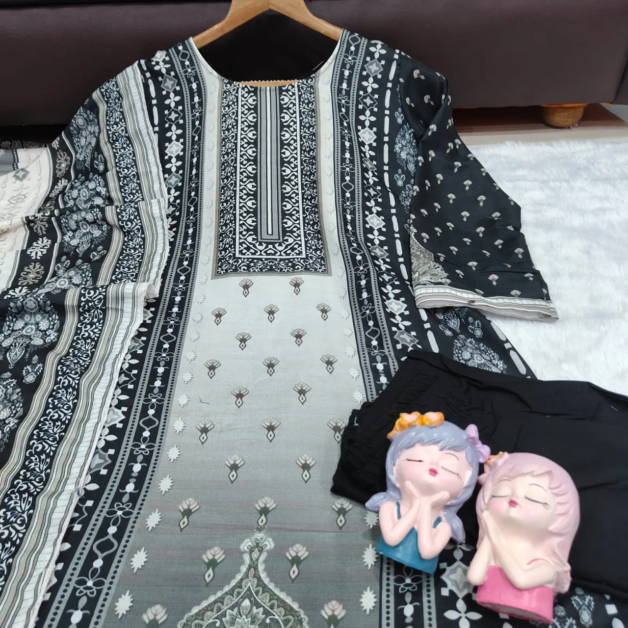 Plus Size Pakistani Printed Dress Black Color