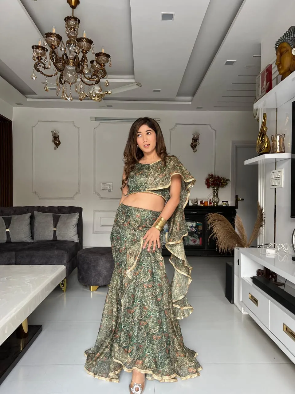 Printed Fish Cut Boutique Lehenga