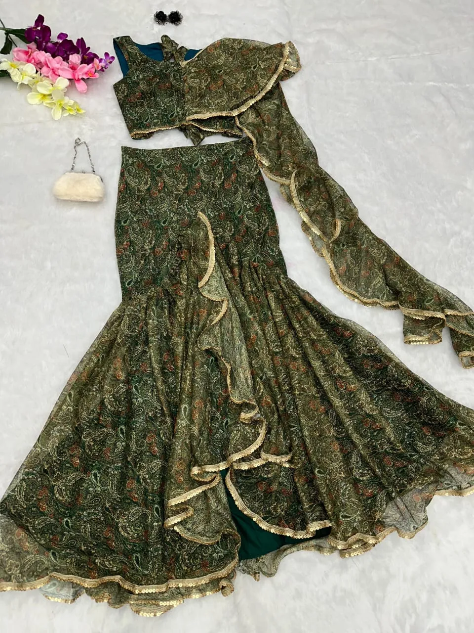 Printed Fish Cut Boutique Lehenga