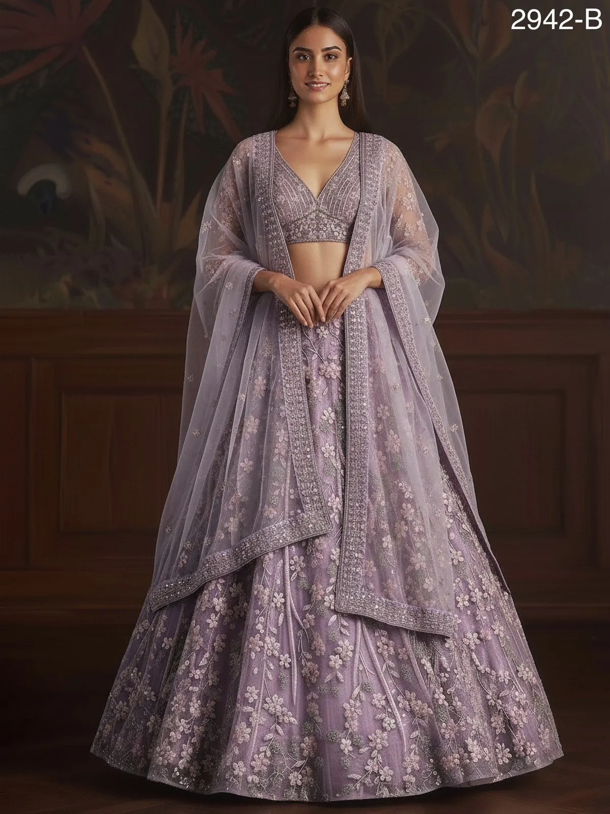 Purple Bridal Net Wedding Lehenga