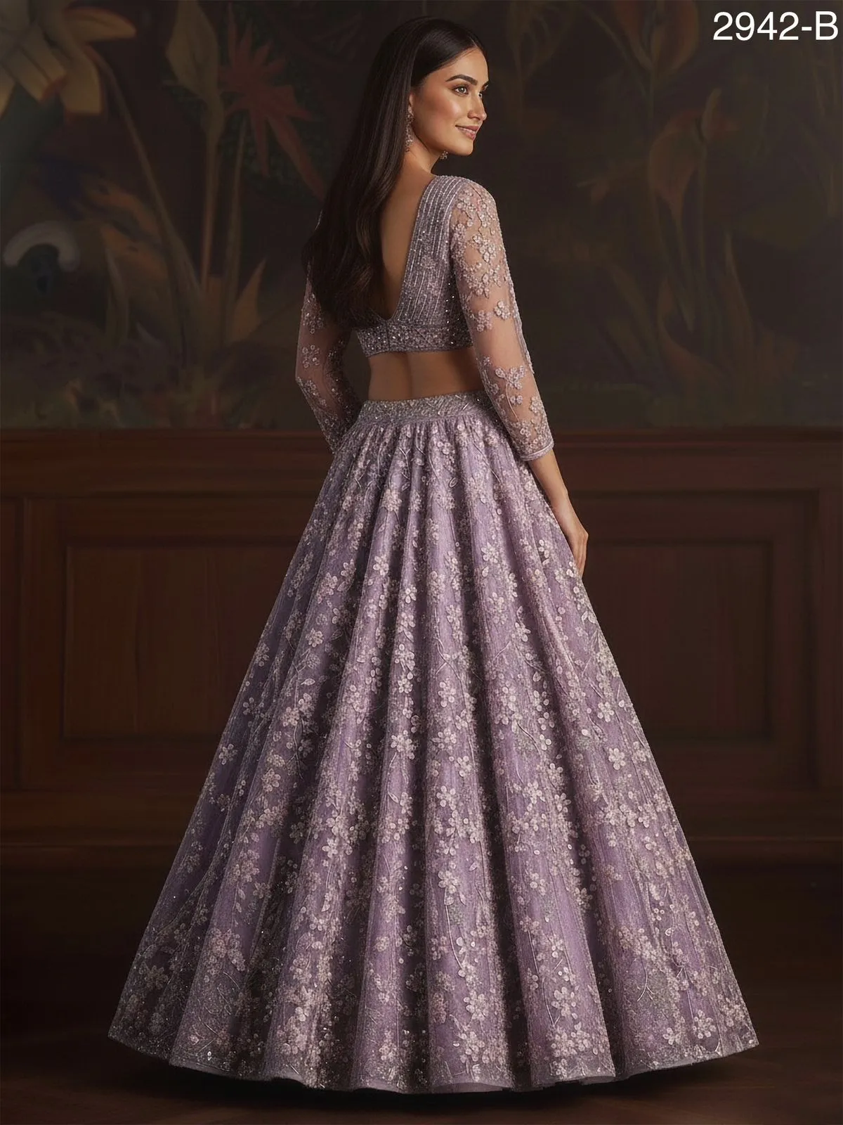 Purple Bridal Net Wedding Lehenga