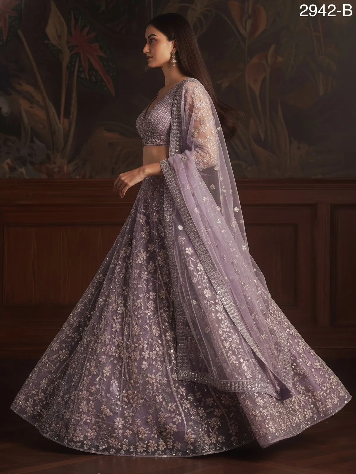 Purple Bridal Net Wedding Lehenga