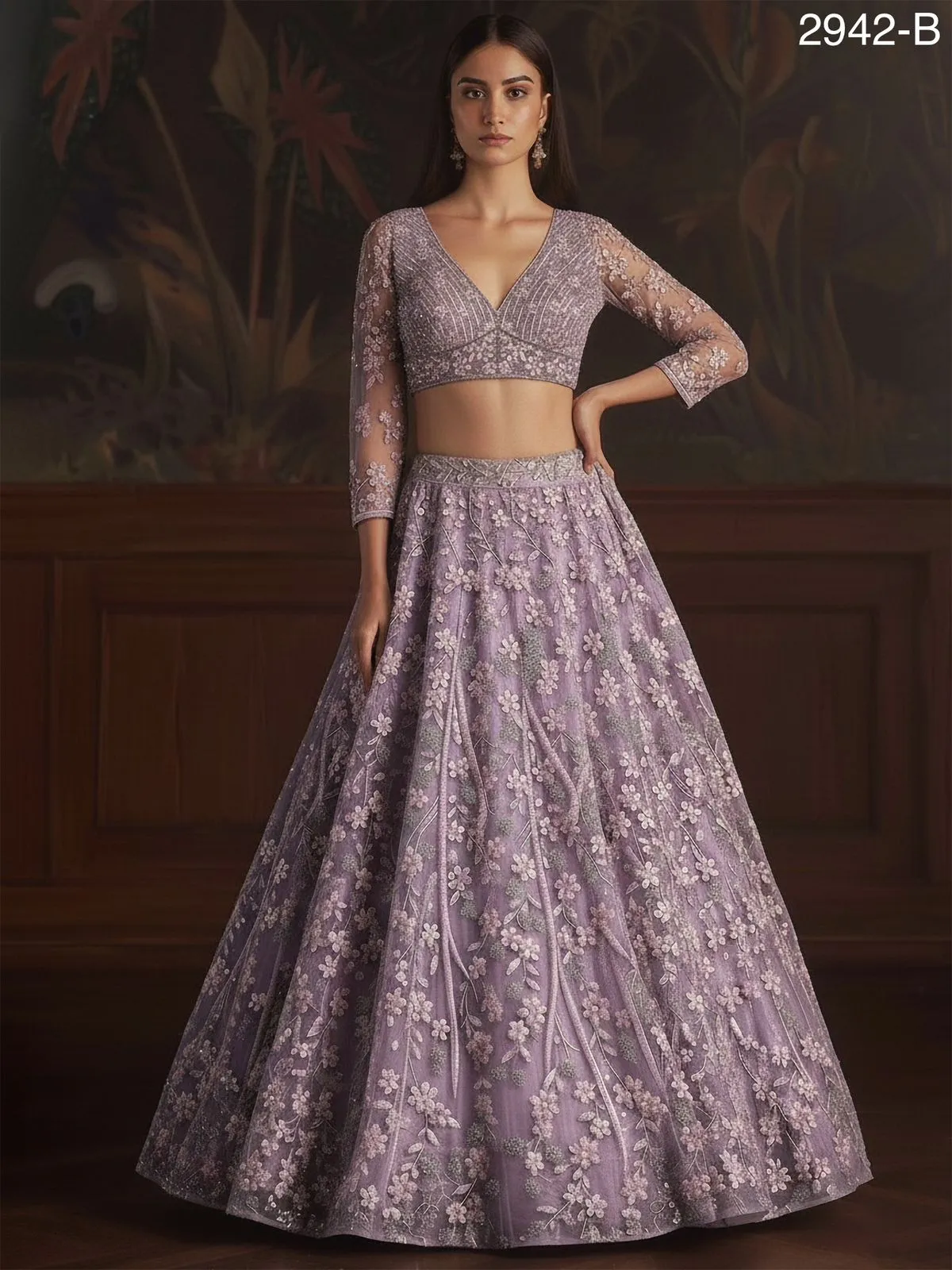 Purple Bridal Net Wedding Lehenga