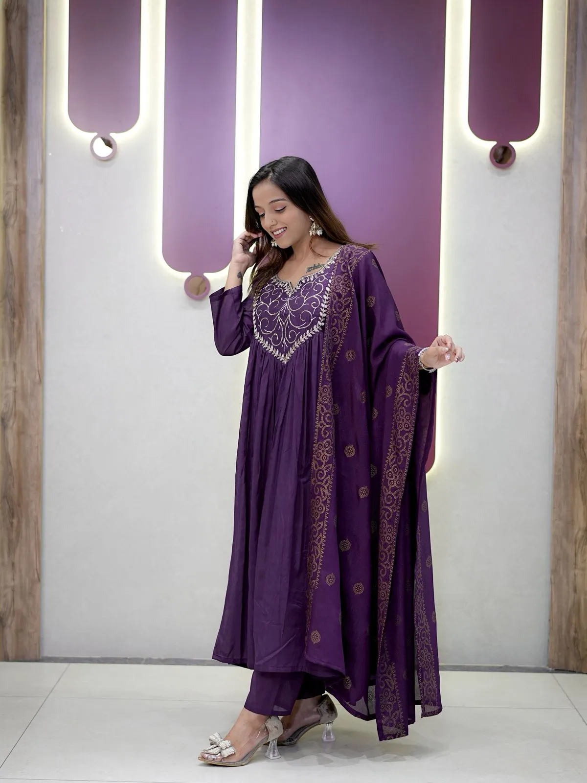 Purple Color Embroidery Kurta Set for women