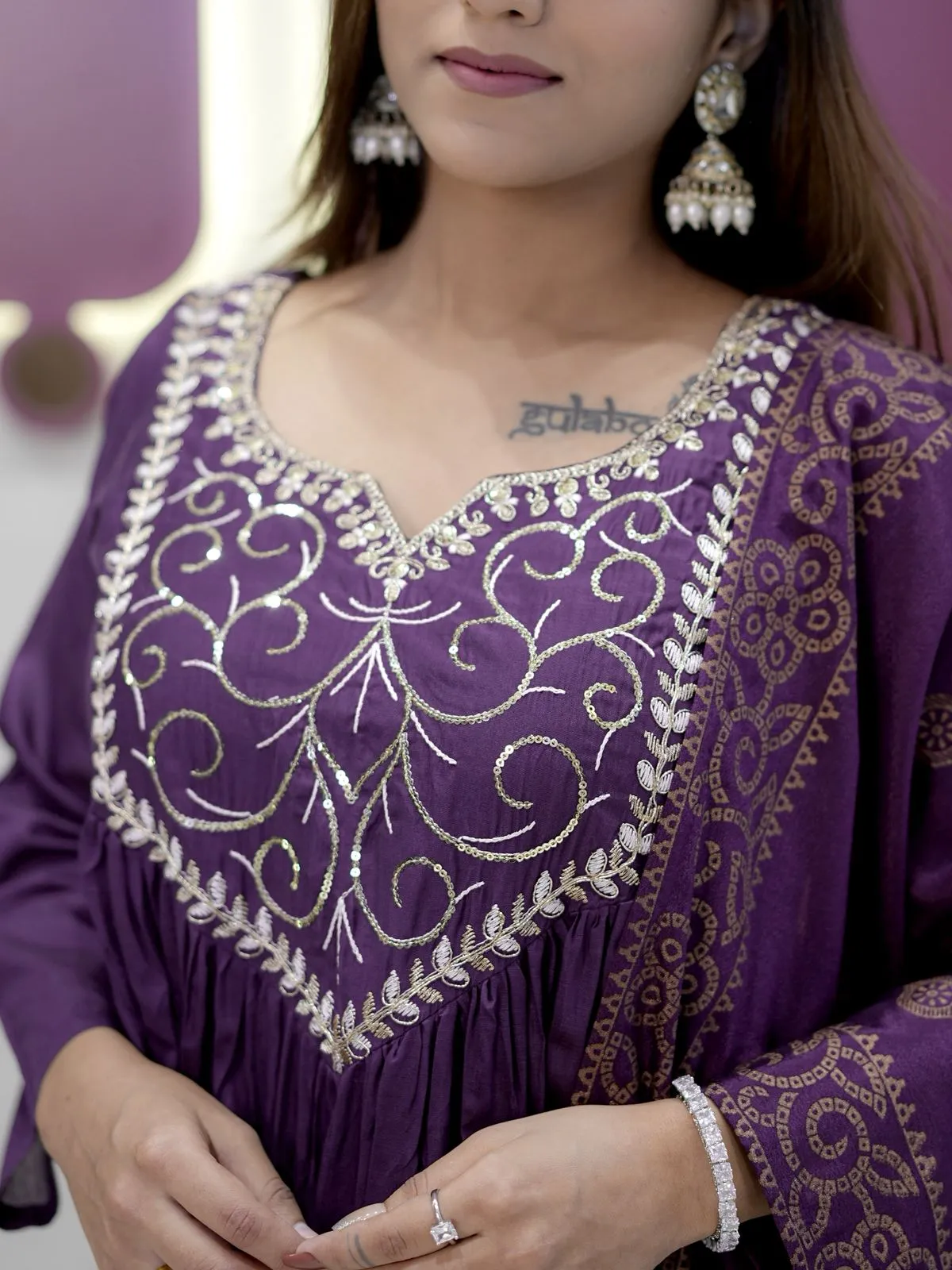 Purple Color Embroidery Kurta Set for women