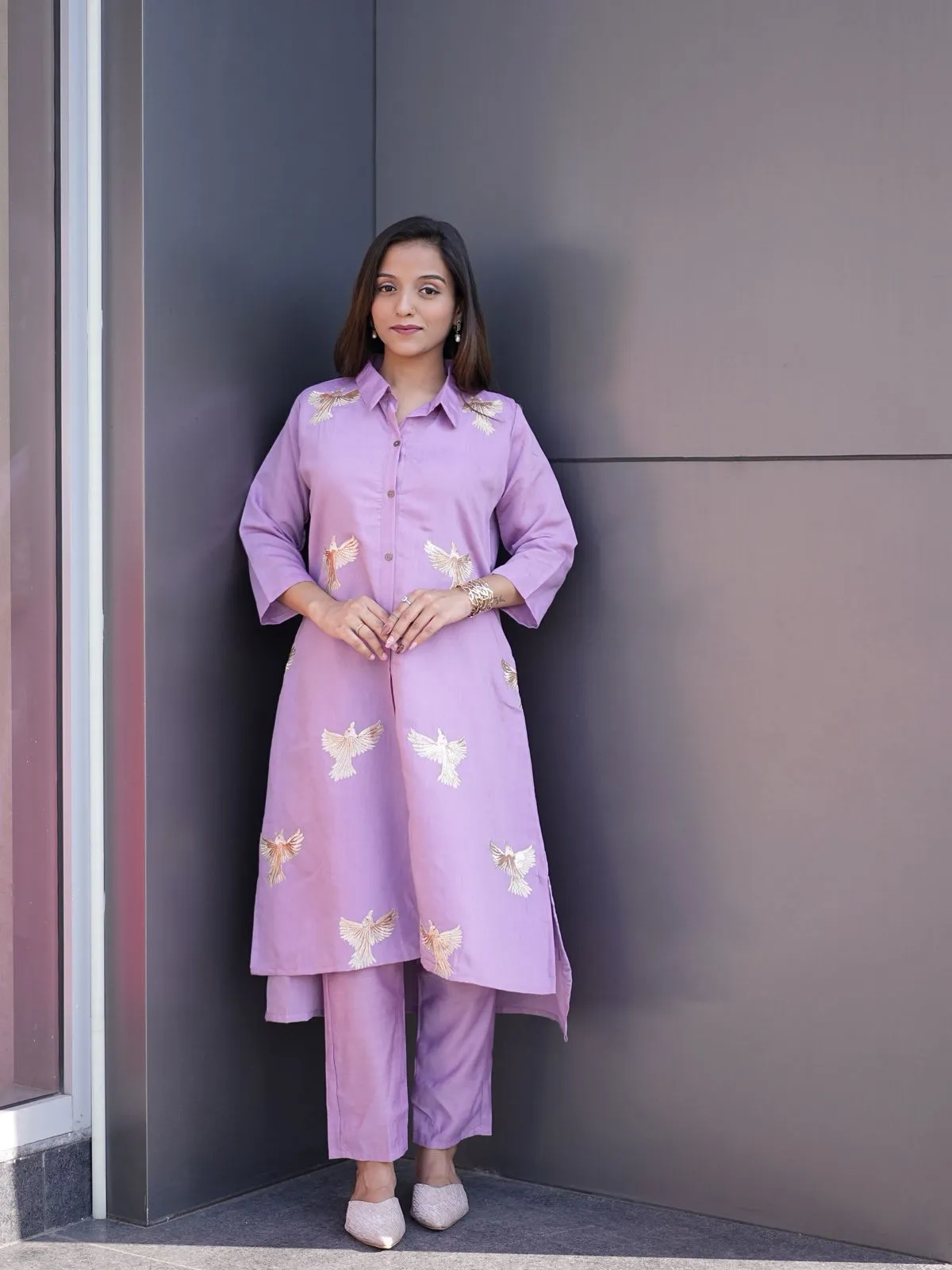Purple Kurti Palazzo Set with Embroidery work