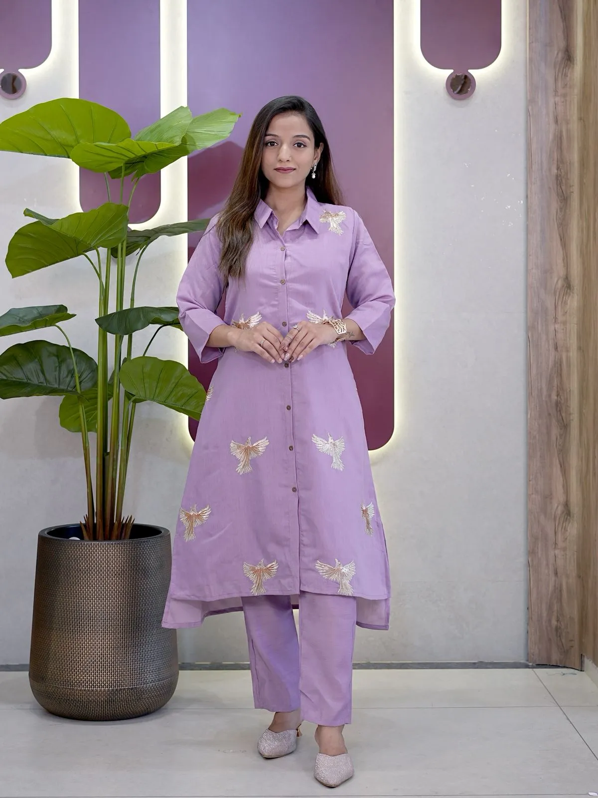 Purple Kurti Palazzo Set with Embroidery work