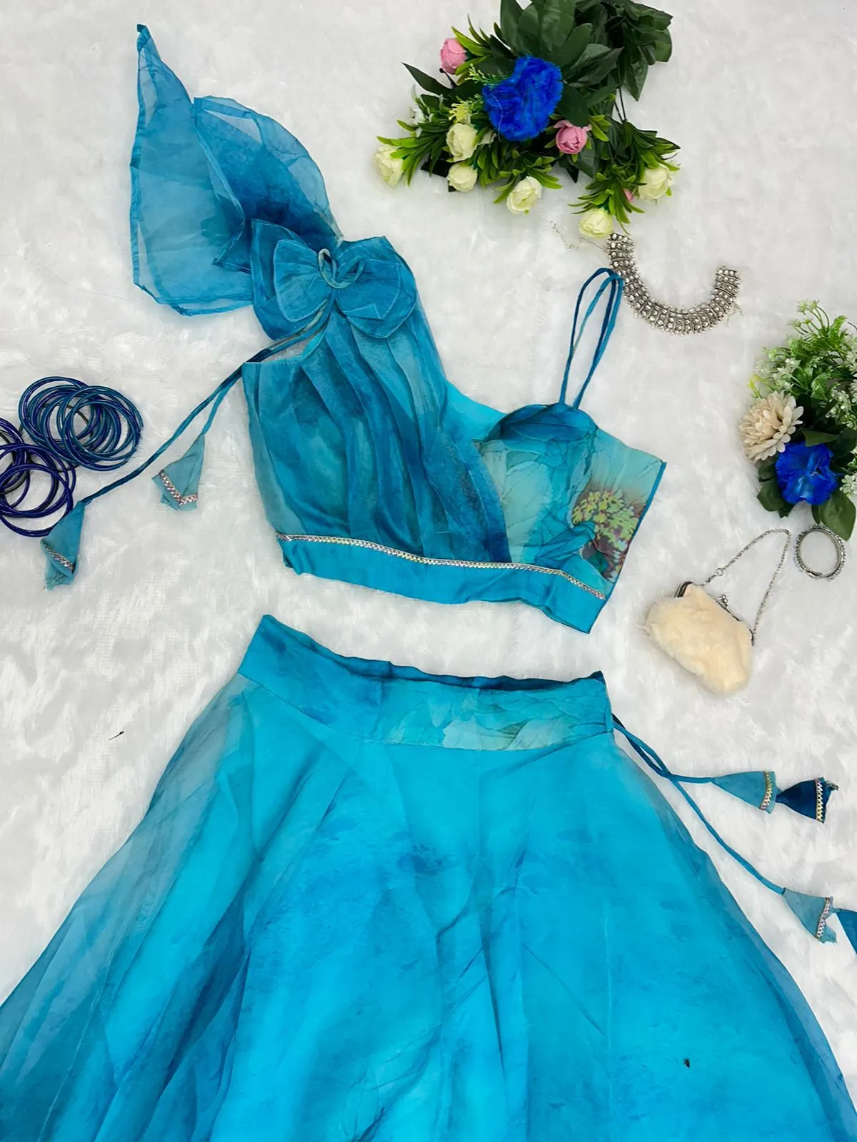 Readymade Floral Lehenga with Fancy Blouse