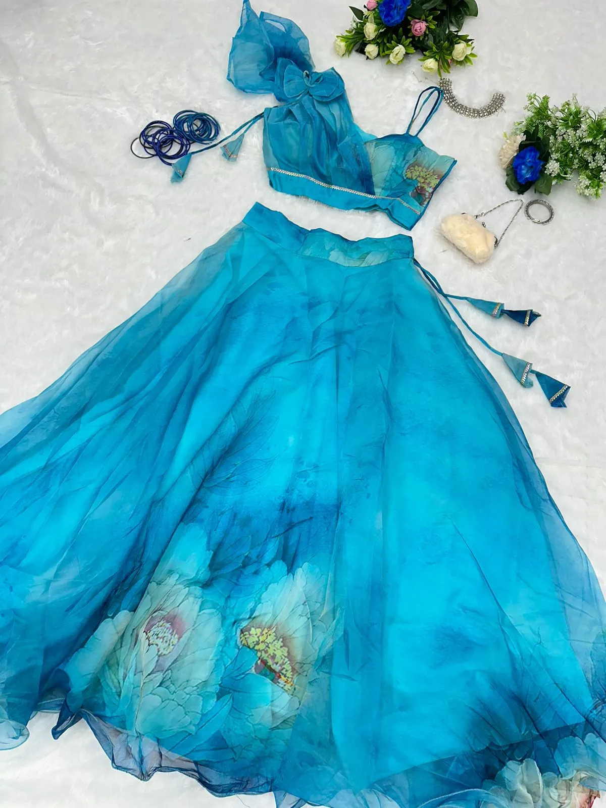 Readymade Floral Lehenga with Fancy Blouse