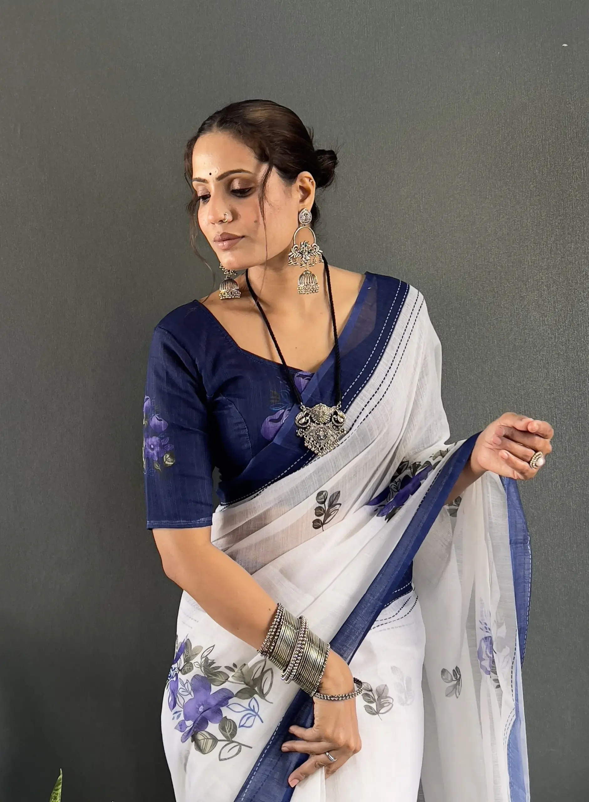Readymade Linen Saree for Office