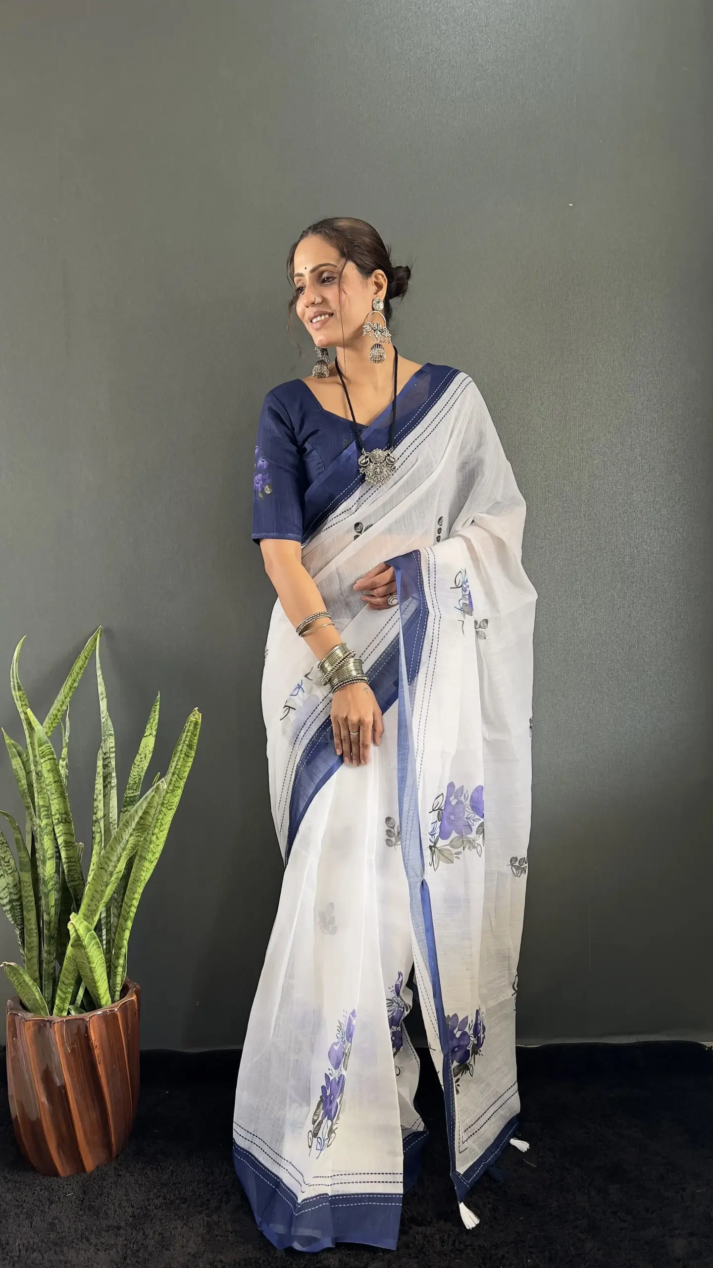 Readymade Linen Saree for Office