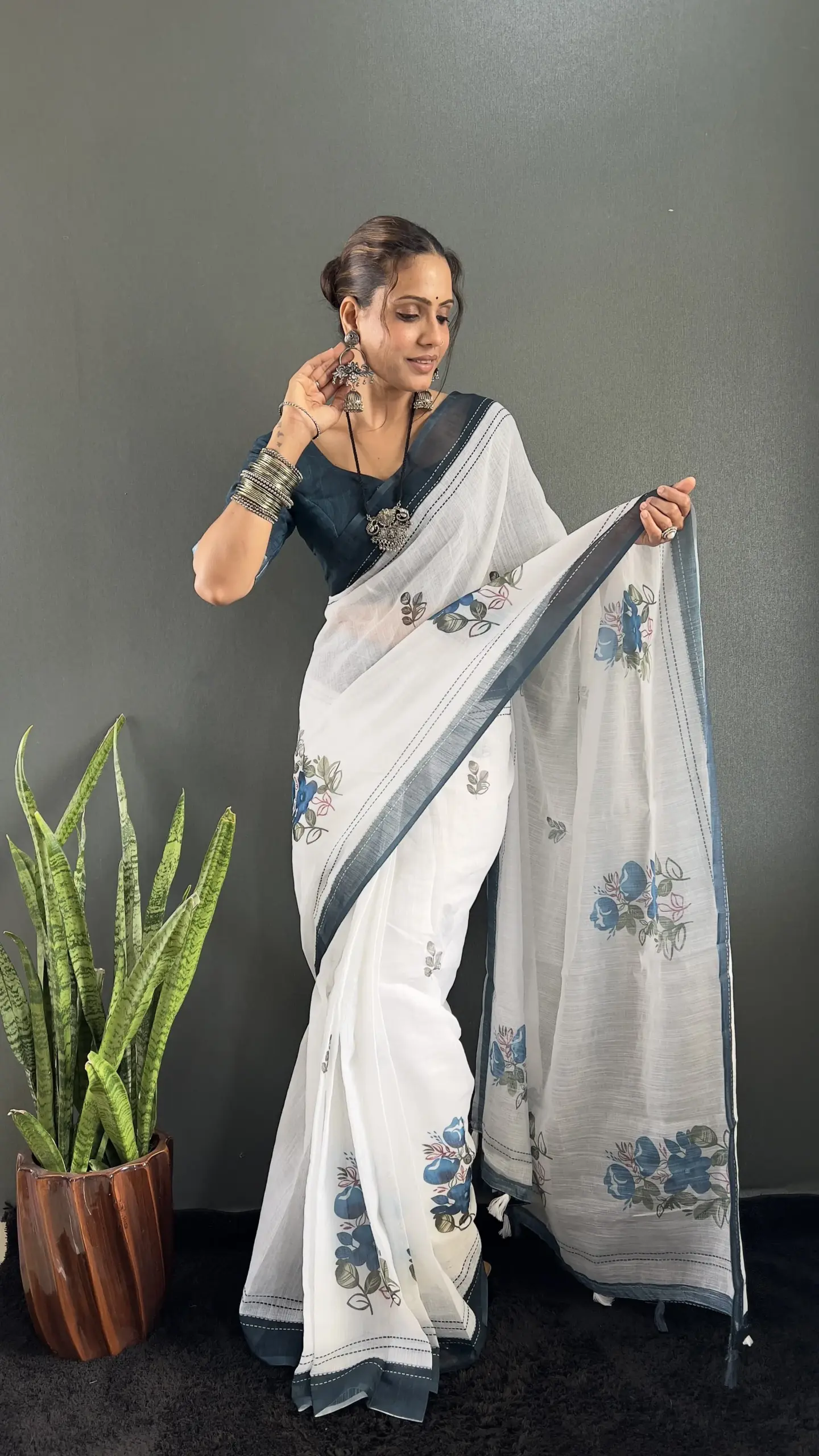 Readymade Linen Saree for Office