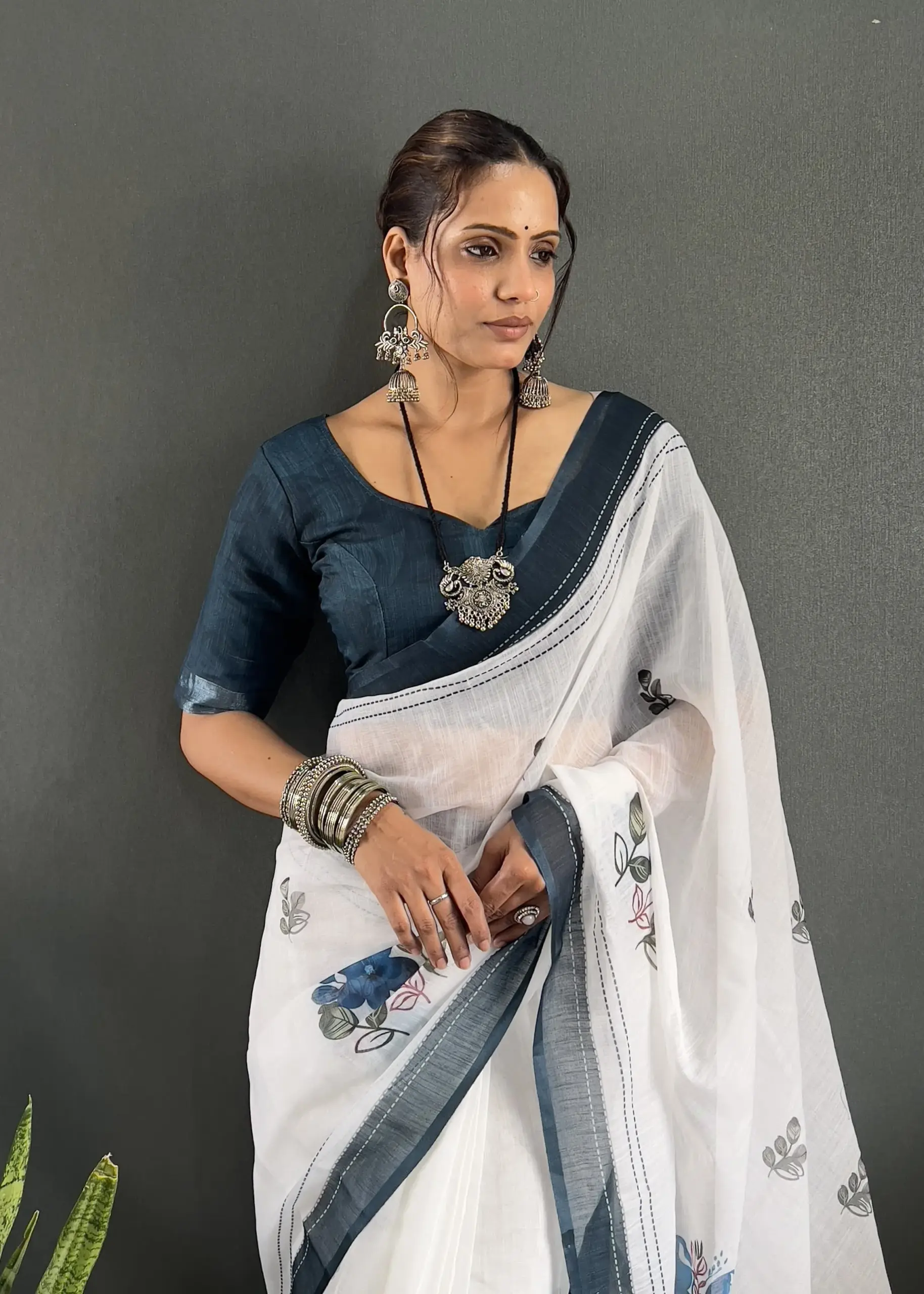 Readymade Linen Saree for Office