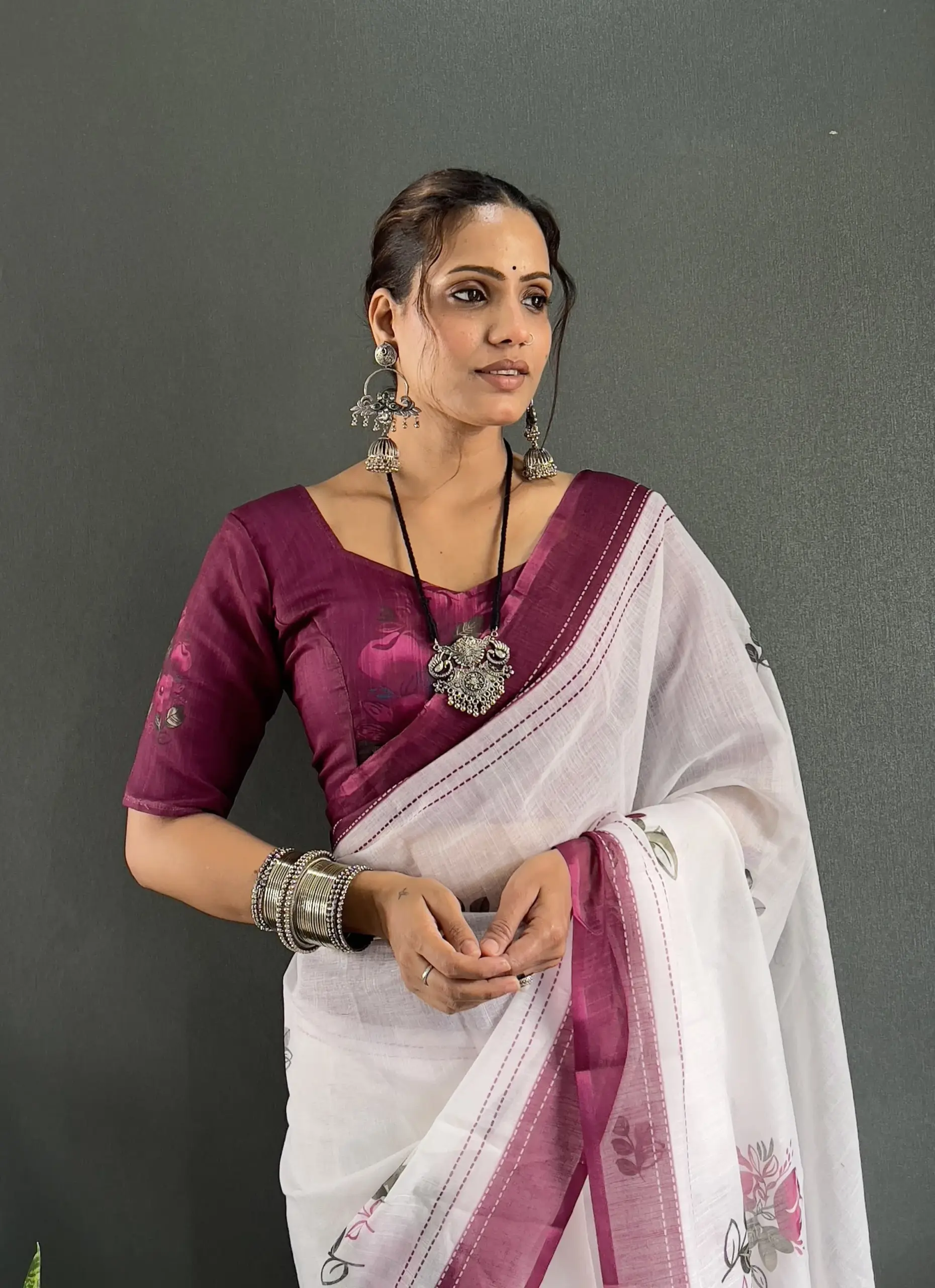 Readymade Linen Saree for Office