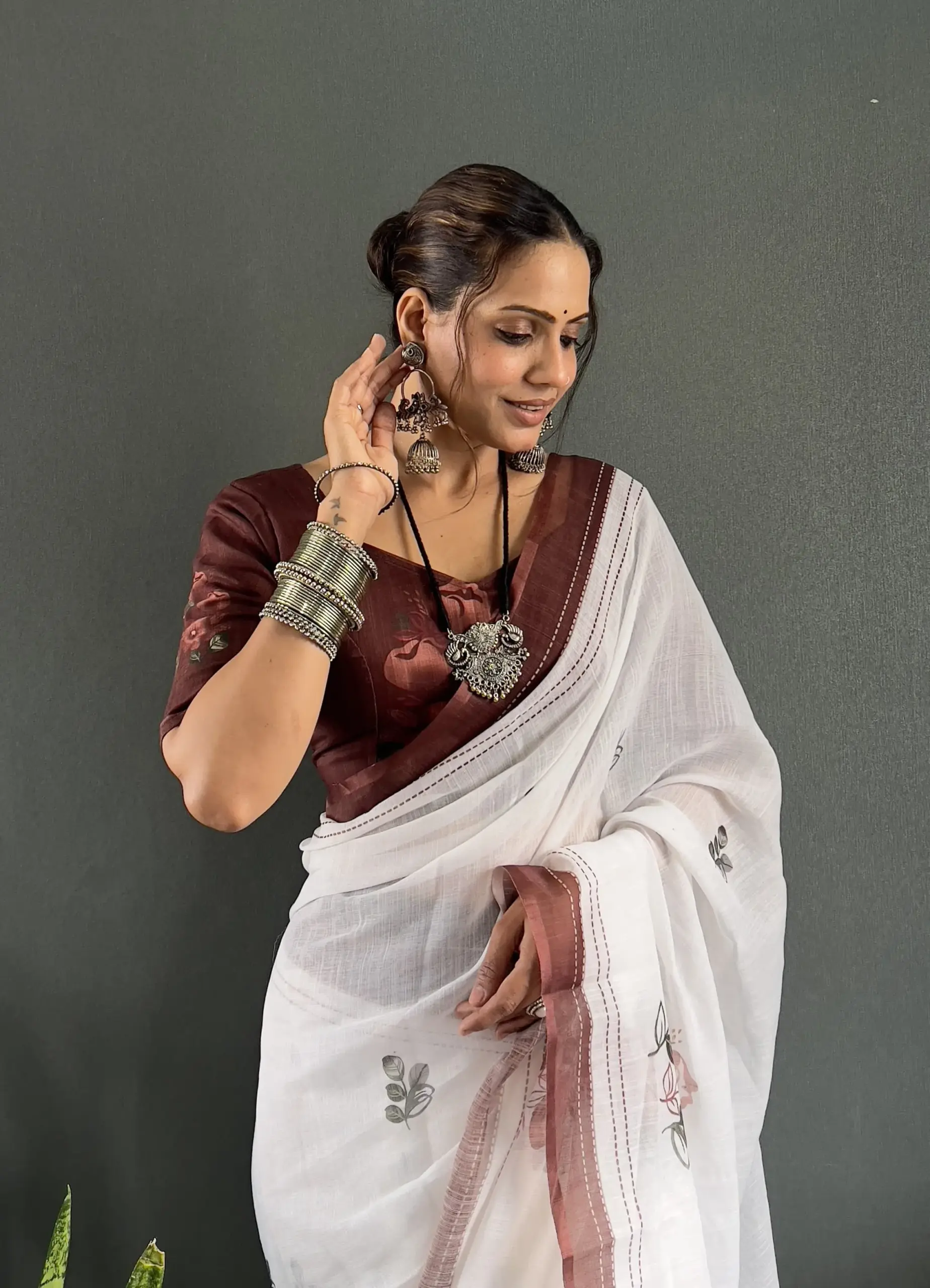 Readymade Linen Saree for Office
