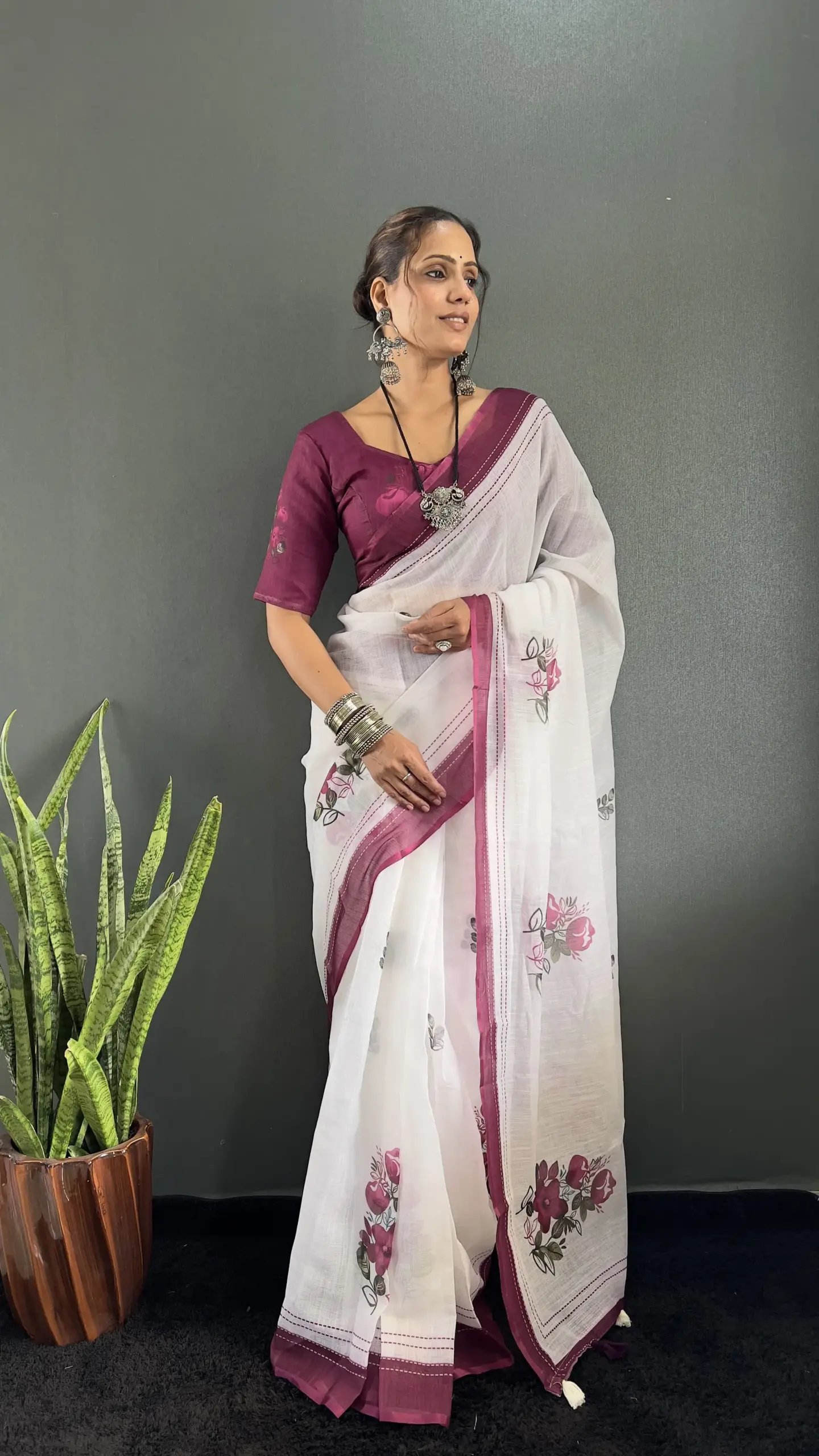 Readymade Linen Saree for Office