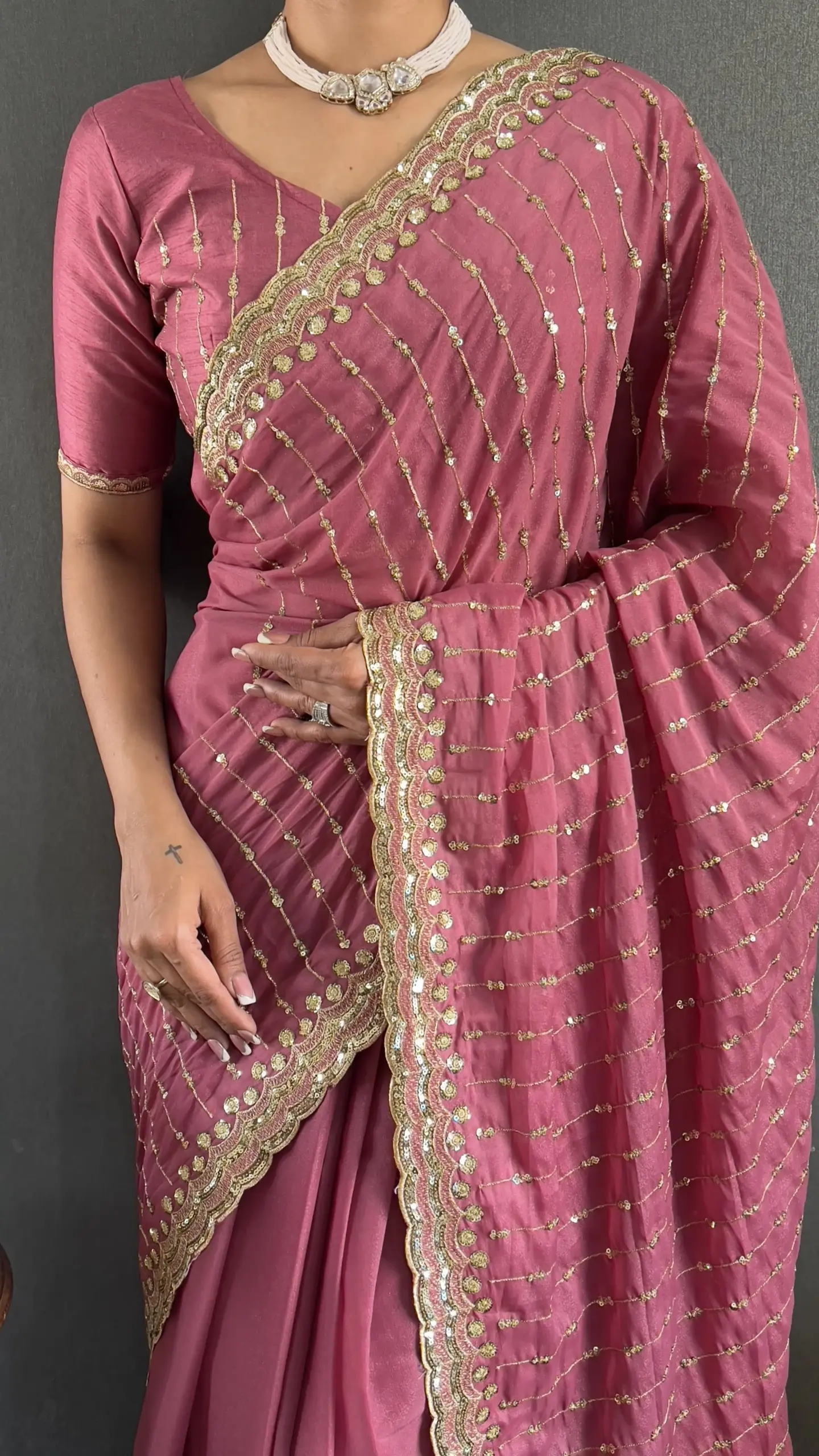 Readymade Peach Color Party Saree