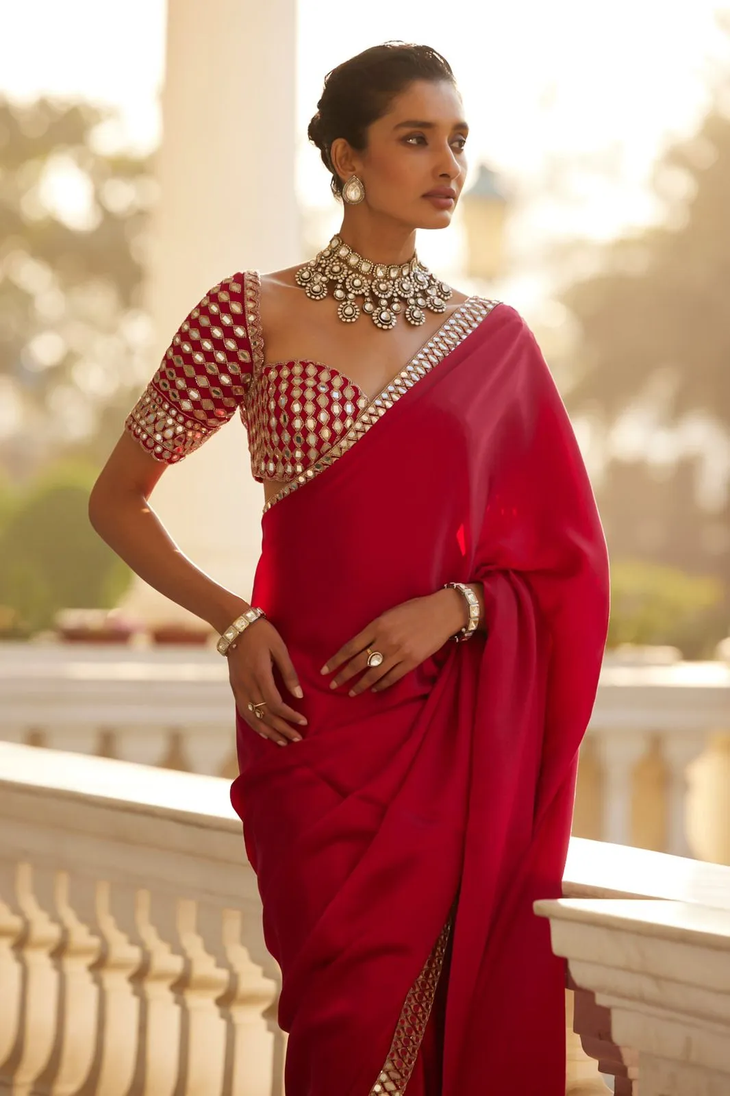 Real Mirror work Model Sarees