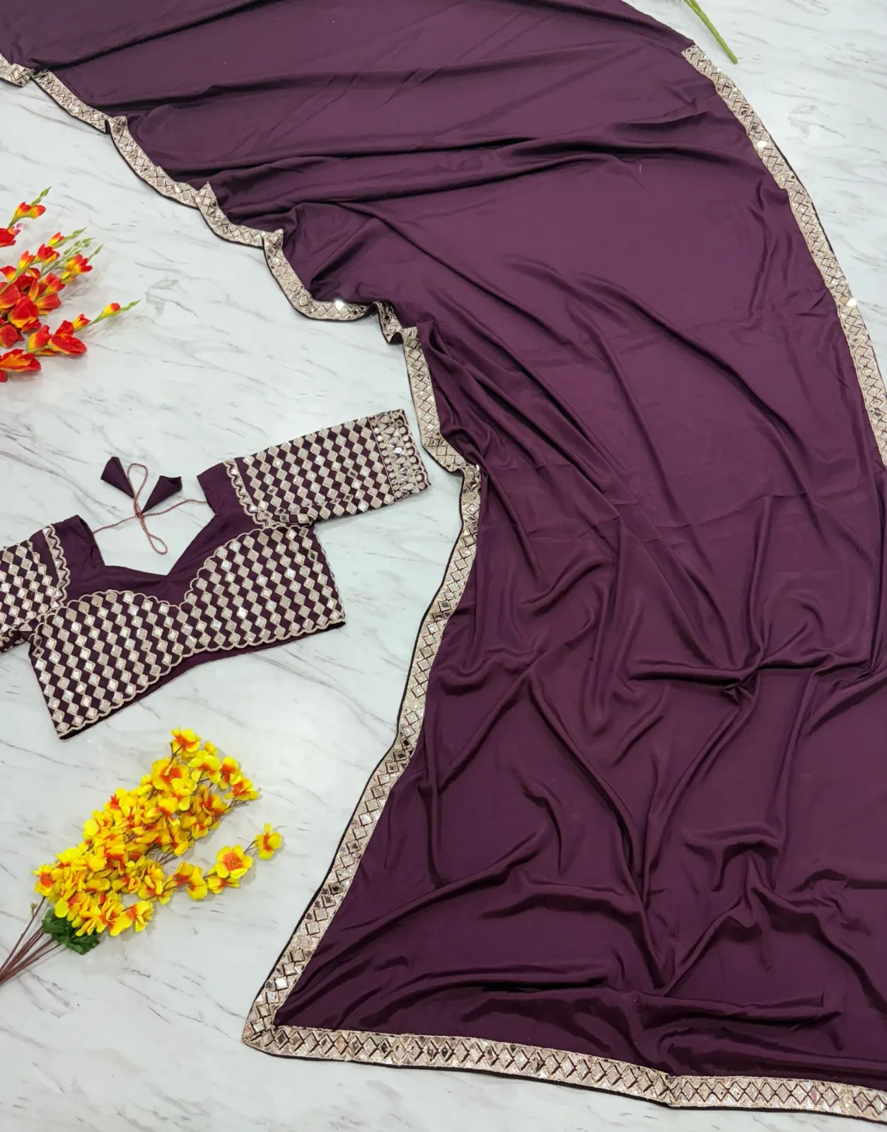 Real Mirror work Model Sarees