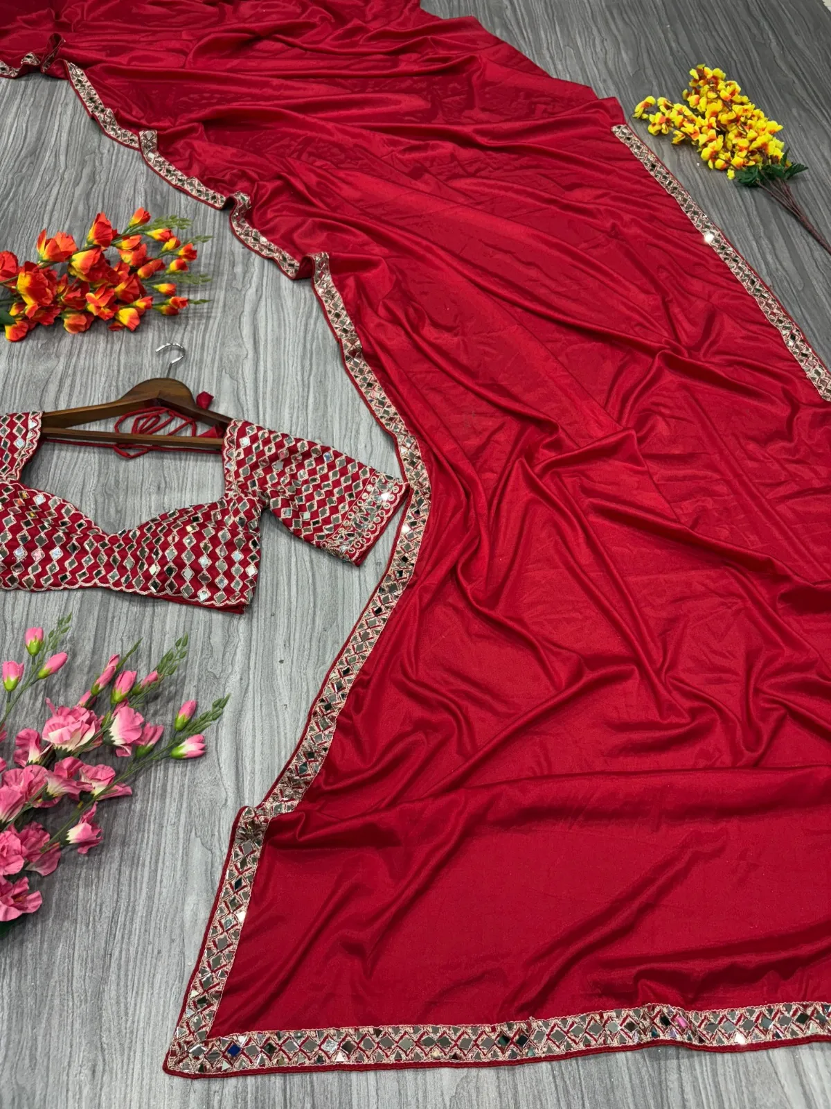 Real Mirror work Model Sarees