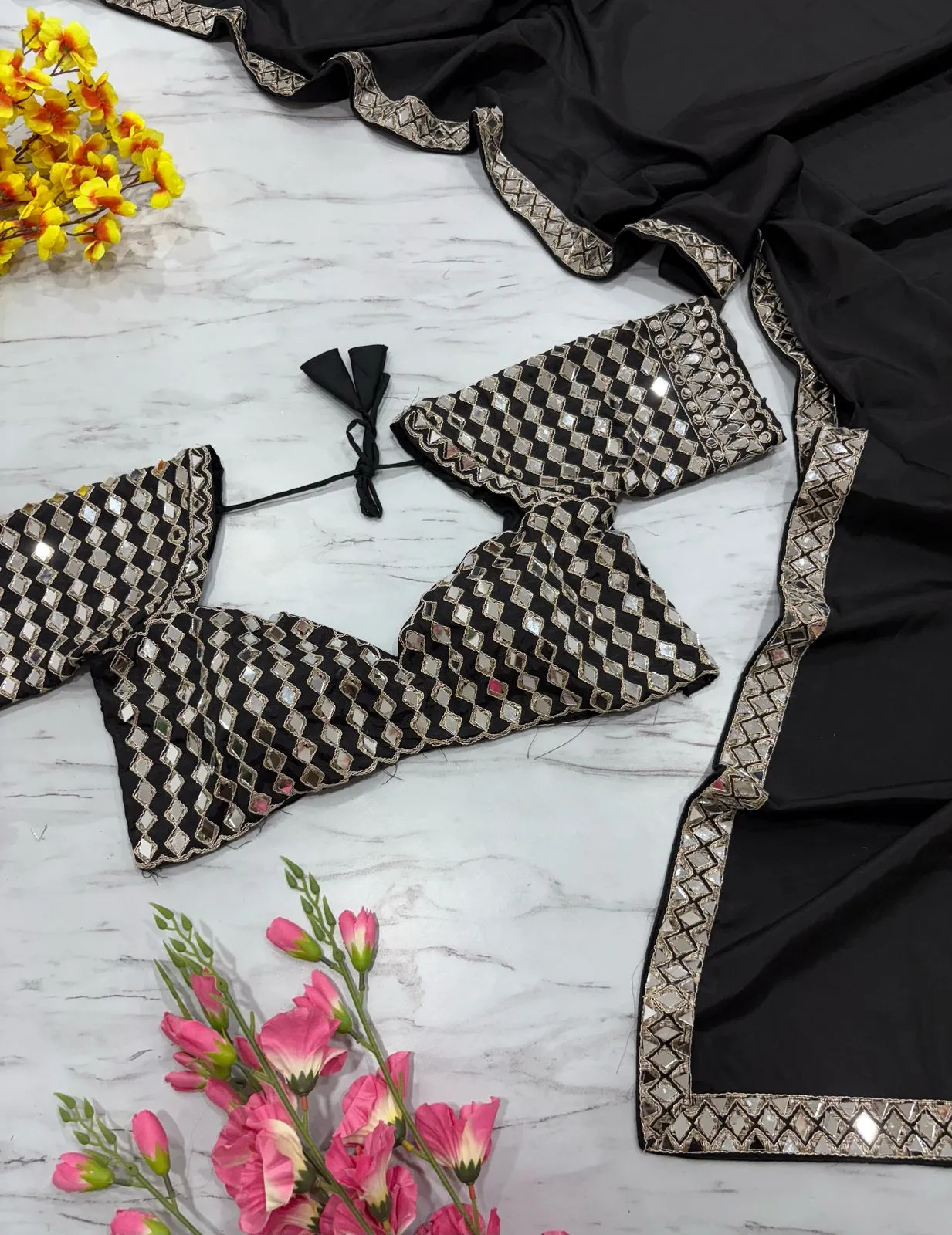 Real Mirror work Model Sarees